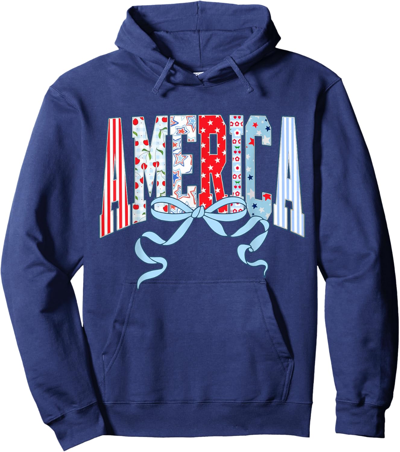 Coquette Striped Retro America Flag 4th of July Patriotic Hoodie - Hoodie | Navy