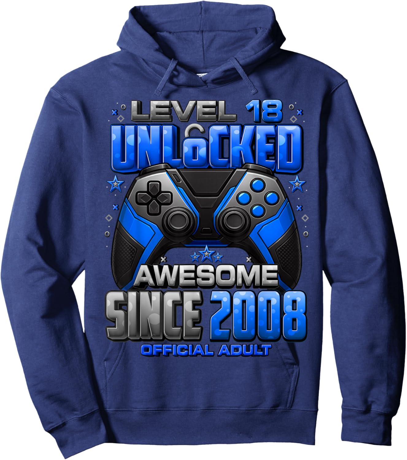 Level 18 Unlocked Awesome Since 2008 18th Birthday Gaming Hoodie - Hoodie | Navy