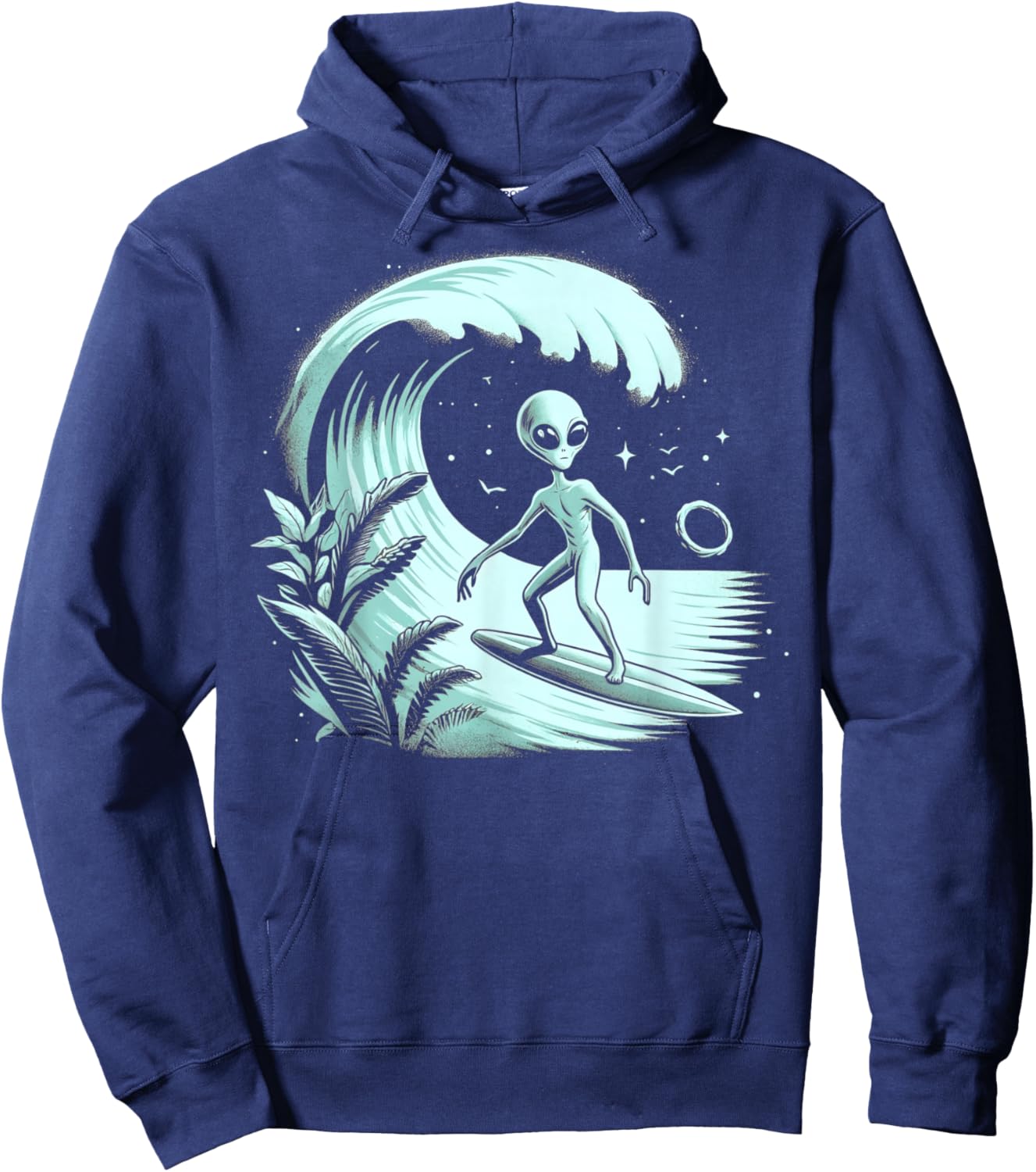 Alien Surfing Wave at Tropical Ocean Vintage Surf Hoodie - Hoodie | Navy