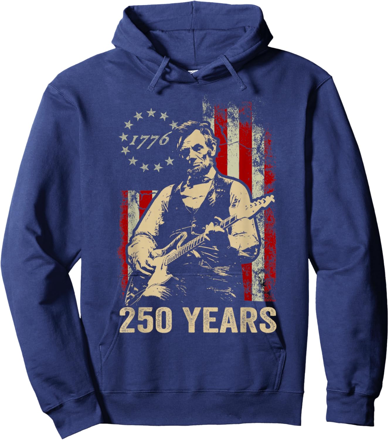 Abraham Lincoln Playing Guitar 4th July 250th Anniversary Hoodie - Hoodie | Navy