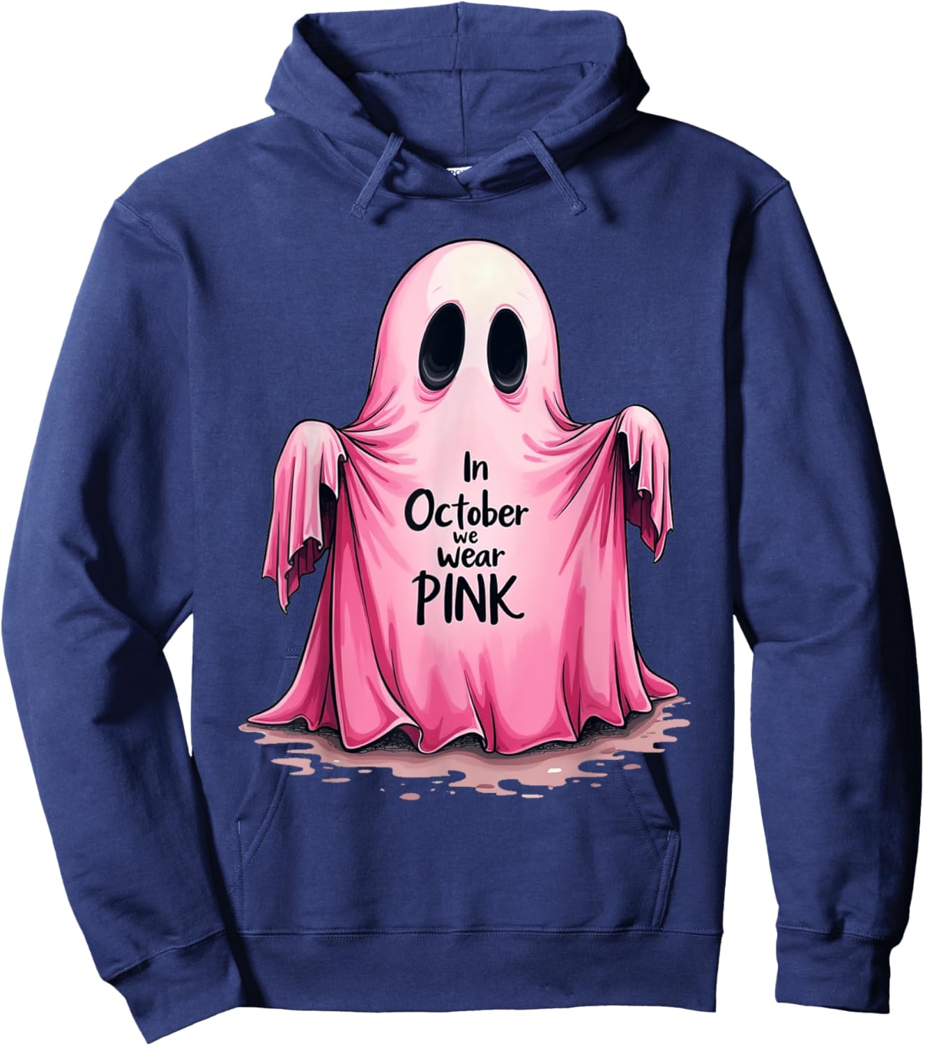 Pink Ghost Solidarity Fight Breast Cancer Halloween Hoodie - Hoodie | Navy