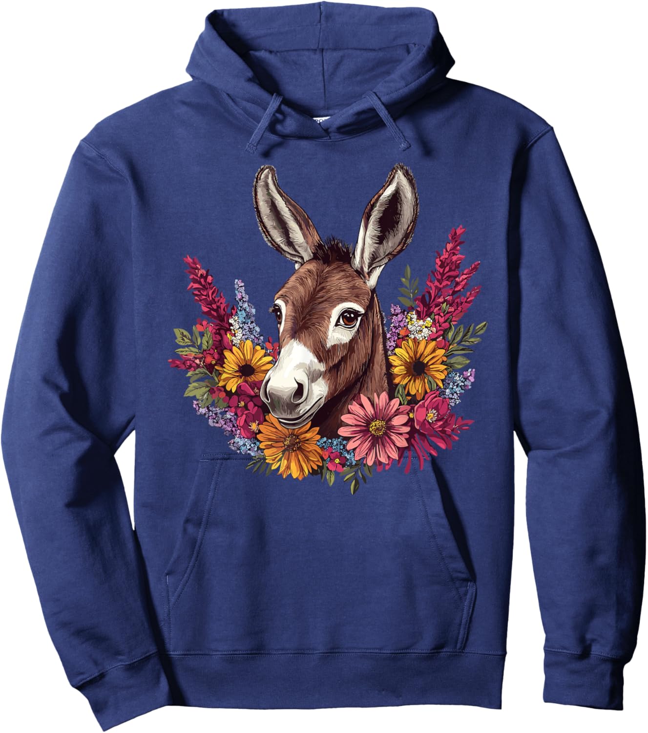 Charming Donkey With Colorful Flowers Hoodie - Hoodie | Navy