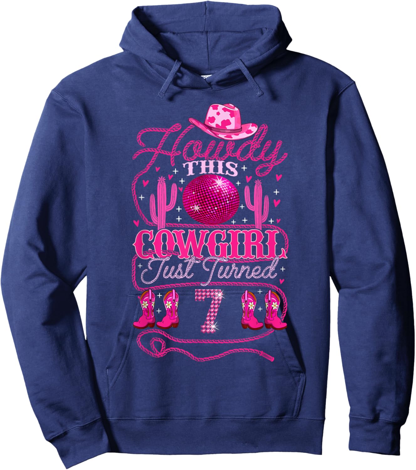 7yrs Birthday Cowgirl Western 7 Years Old Girl 7th Birthday Hoodie - Hoodie | Navy