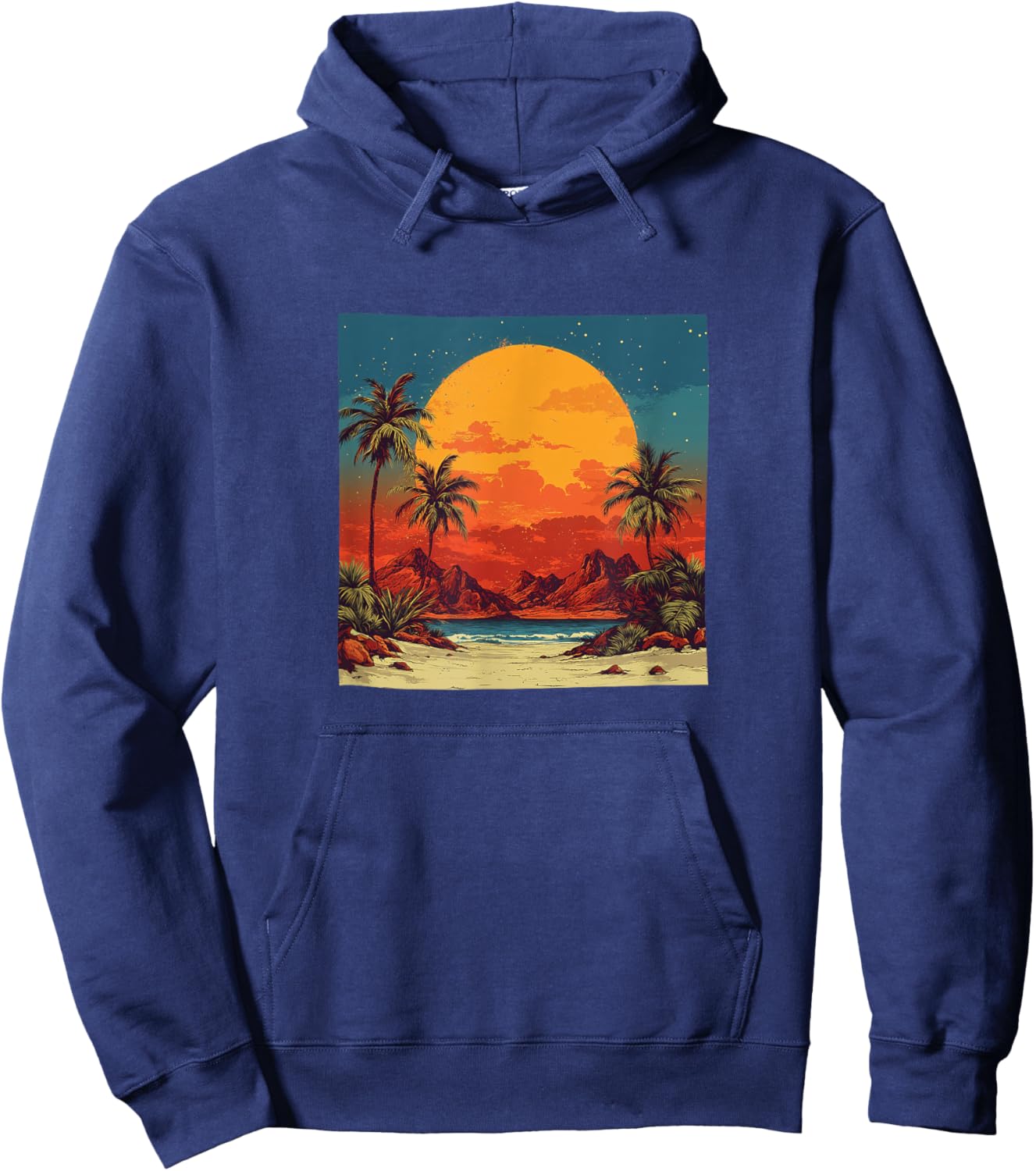 Desert Oasis Vintage Landscape Graphic Hoodie - Hoodie | Navy