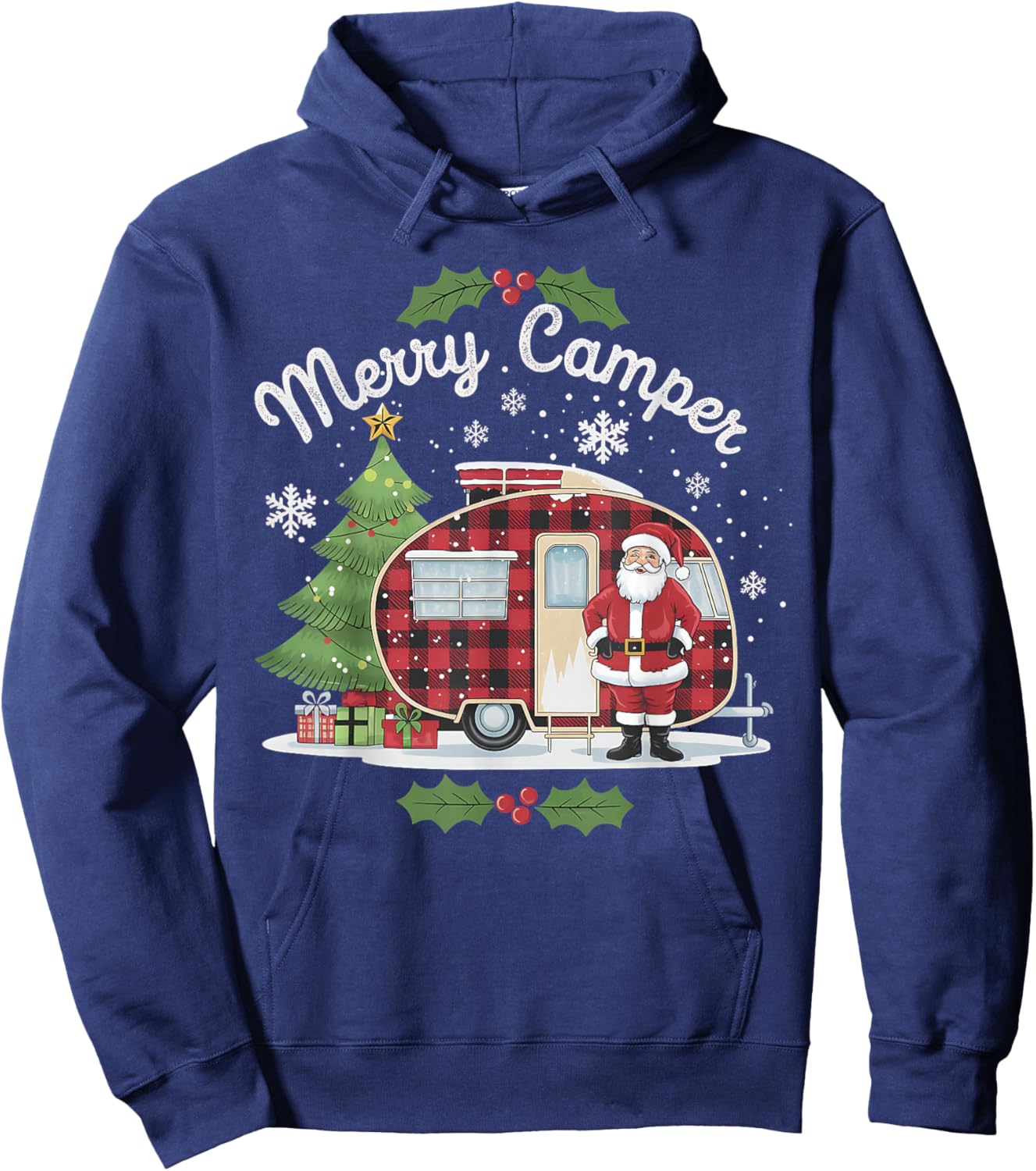 Merry Camper Christmas Santa Camping Truck Family Matching Hoodie - Hoodie | Navy