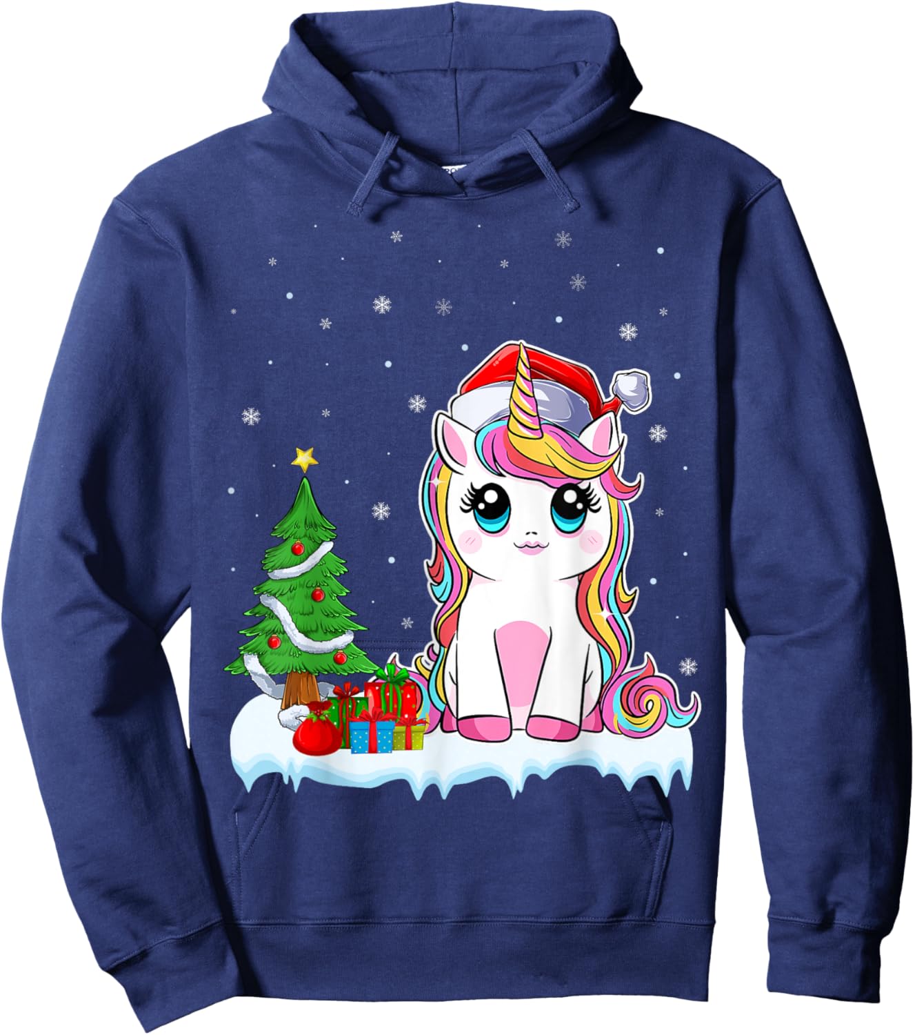 Unicorn Christmas For Girls Kids Santa Unicorn Xmas Tree Hoodie - Hoodie | Navy