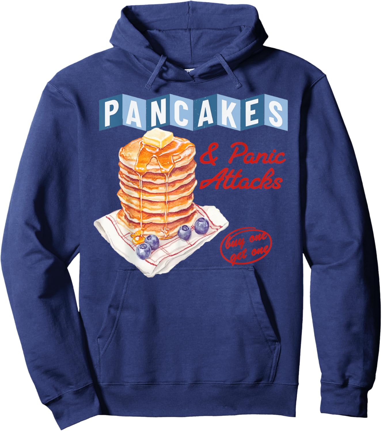 Retro Pancakes And Panic Attacks Funny Breakfast Women Hoodie - Hoodie | Navy