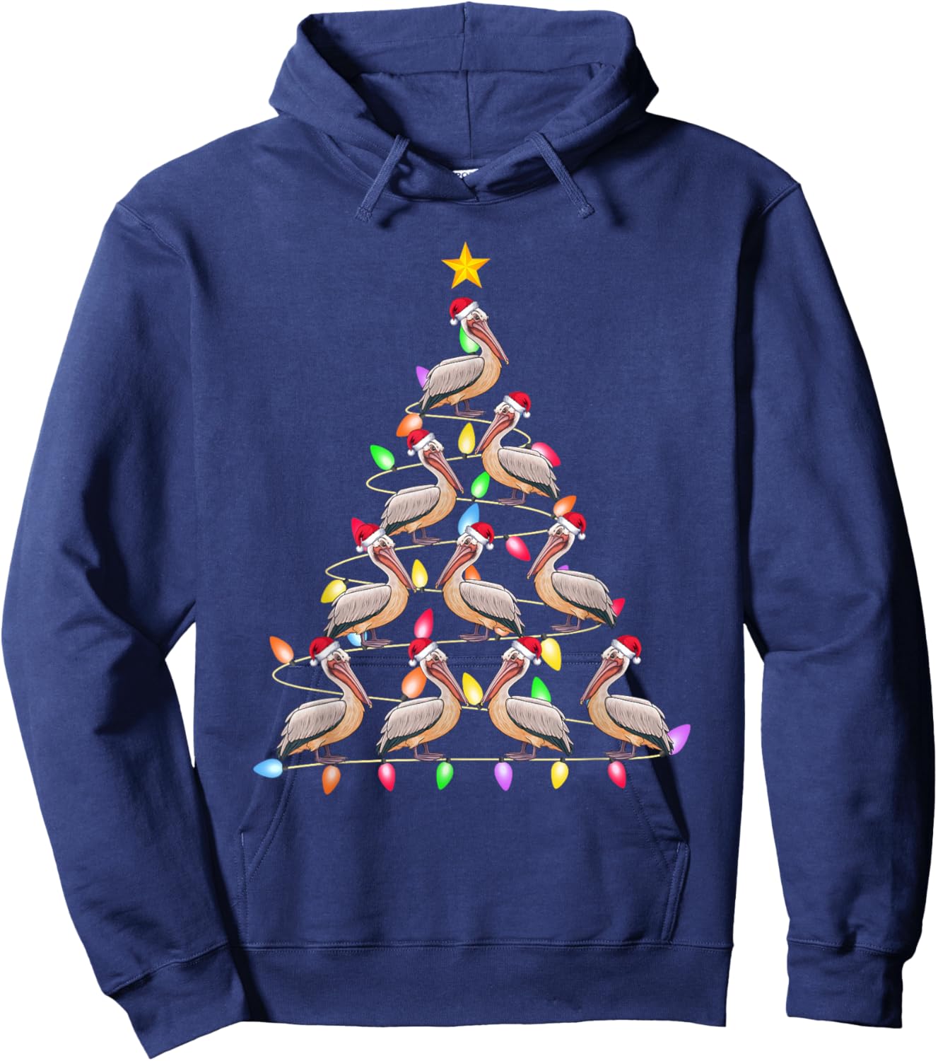 Christmas Tree Lights Men Women Santa Pelican Xmas PJs Hoodie - Hoodie | Navy