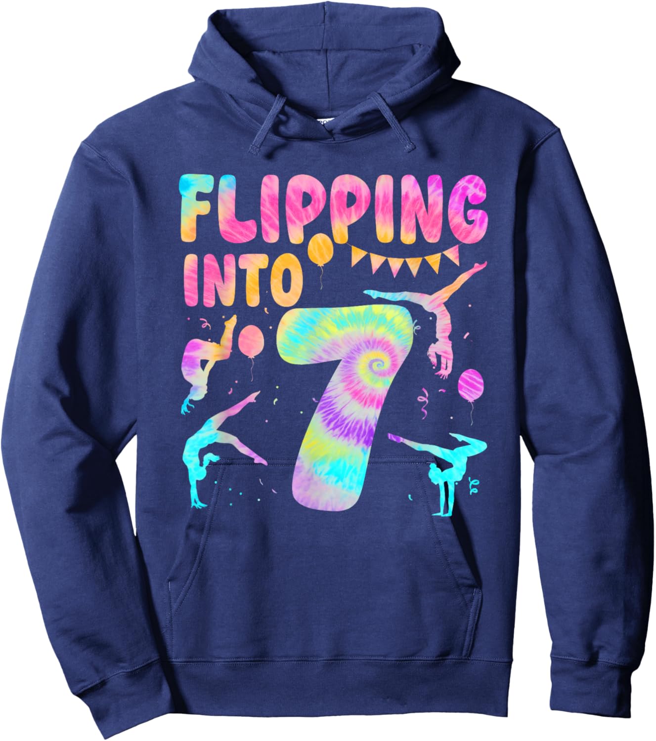 Flipping Into 7 Years Old Birthday Girl Gymnast 7th Hoodie - Hoodie | Navy