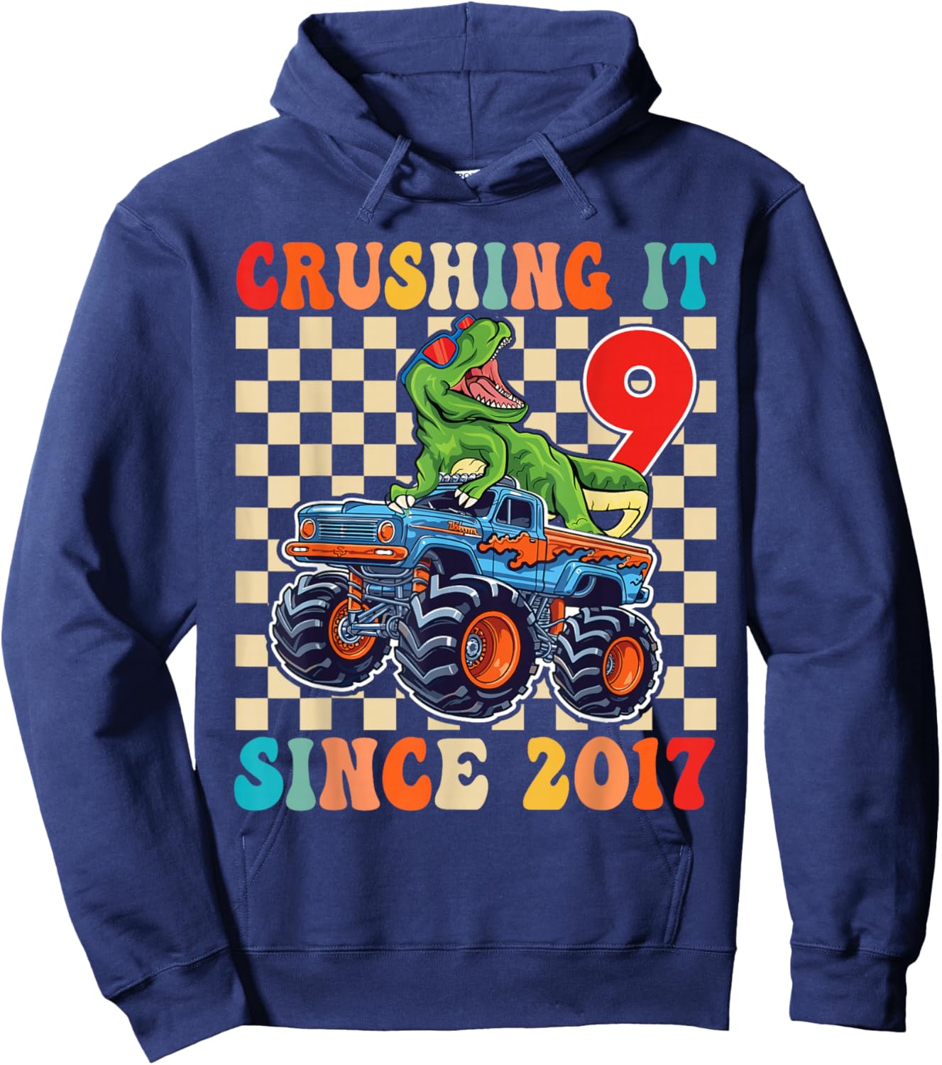 Birthday Monster Truck 9 Year Old Boys 9th Party Born 2017 Hoodie - Hoodie | Navy