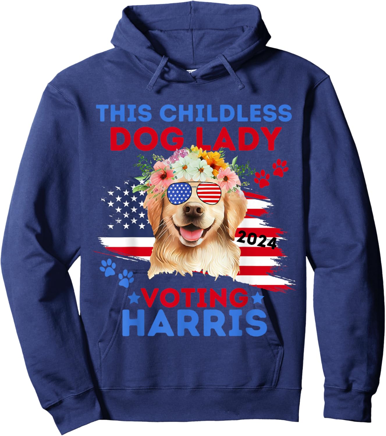 Childless Dog Lady Vote Kamala Harris 2024 Golden Retriever Hoodie - Hoodie | Navy