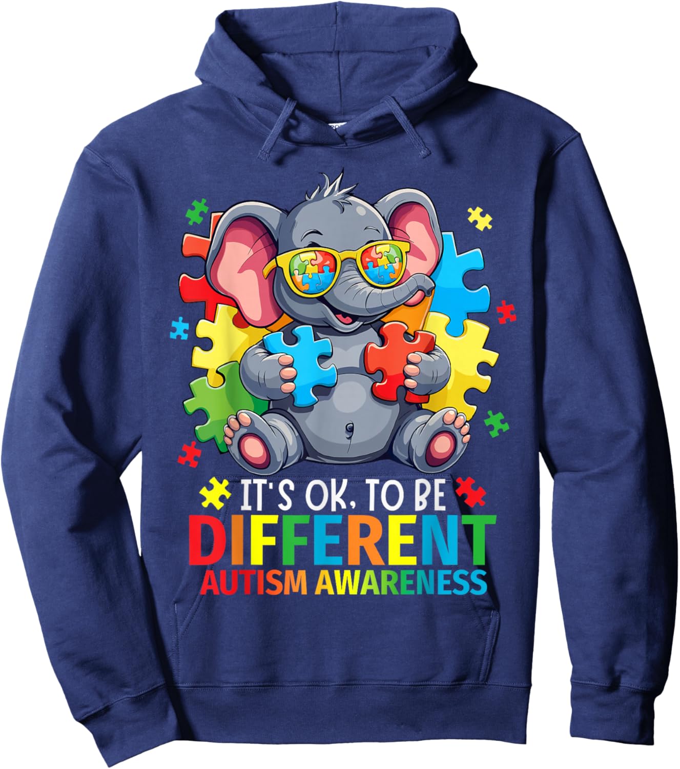 It's Okay To Be Different Autism Awareness Cute Elephant Hoodie - Hoodie | Navy