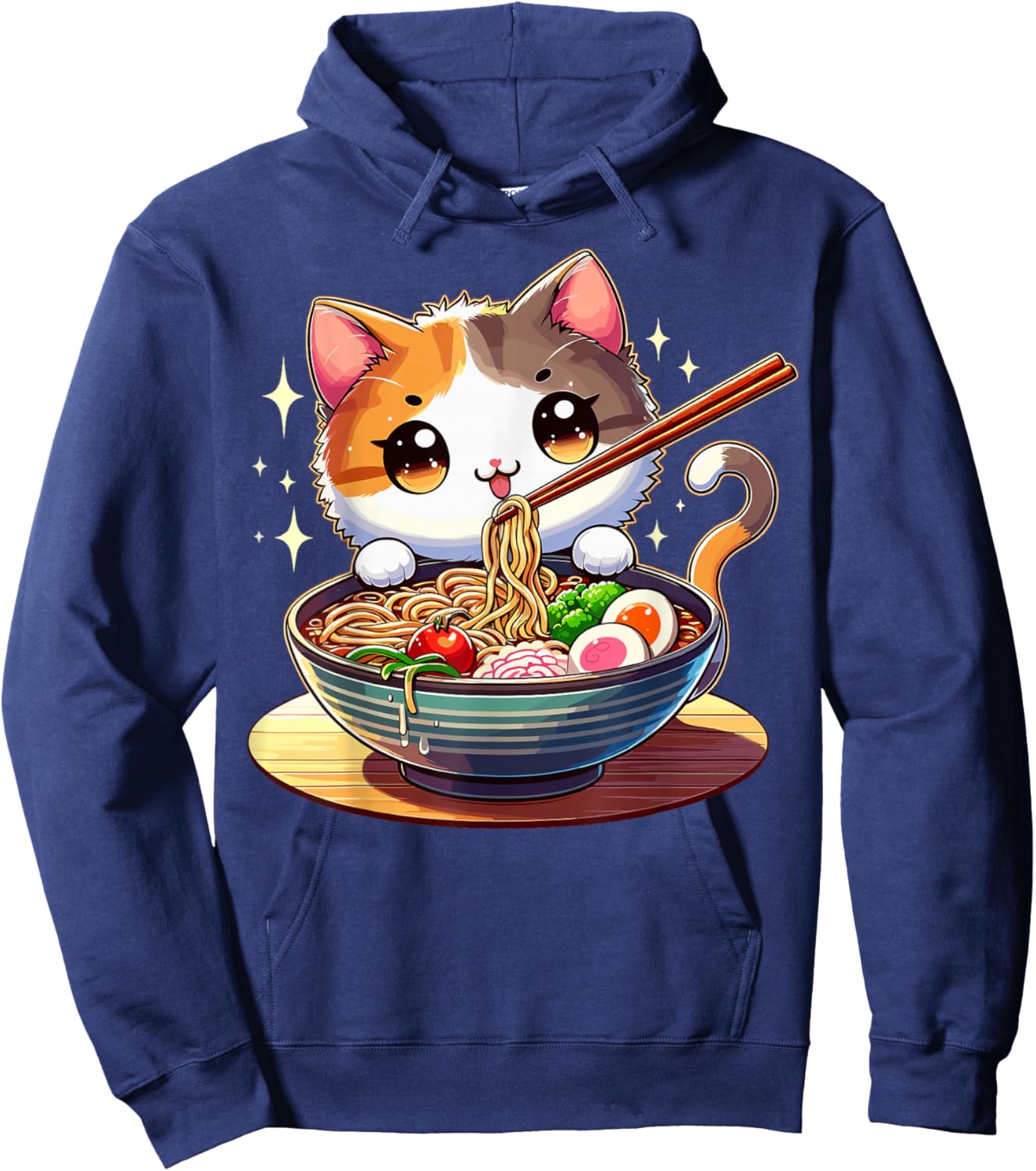 Cat Ramen Noodles Anime Kawaii Japanese Cat Hoodie - Hoodie | Navy