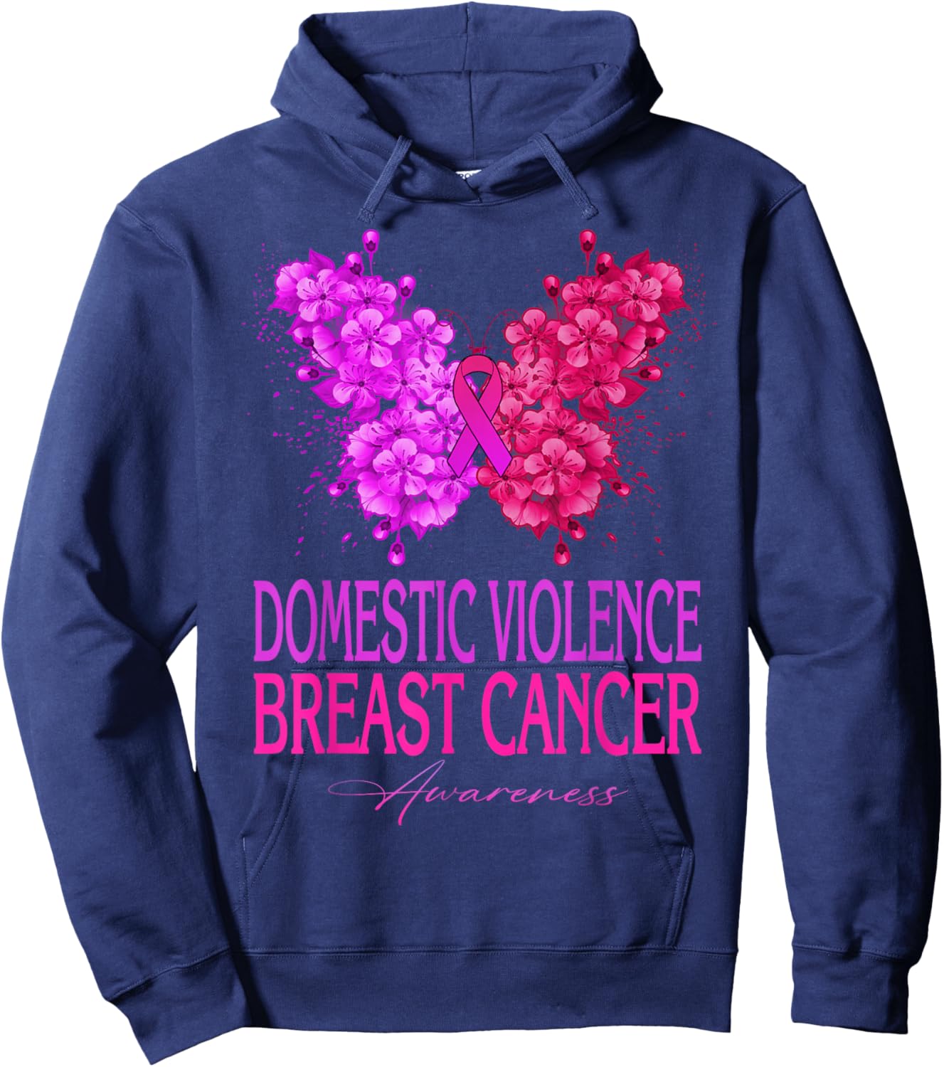 Domestic Violence And Breast Cancer Awareness Month Hoodie - Hoodie | Navy