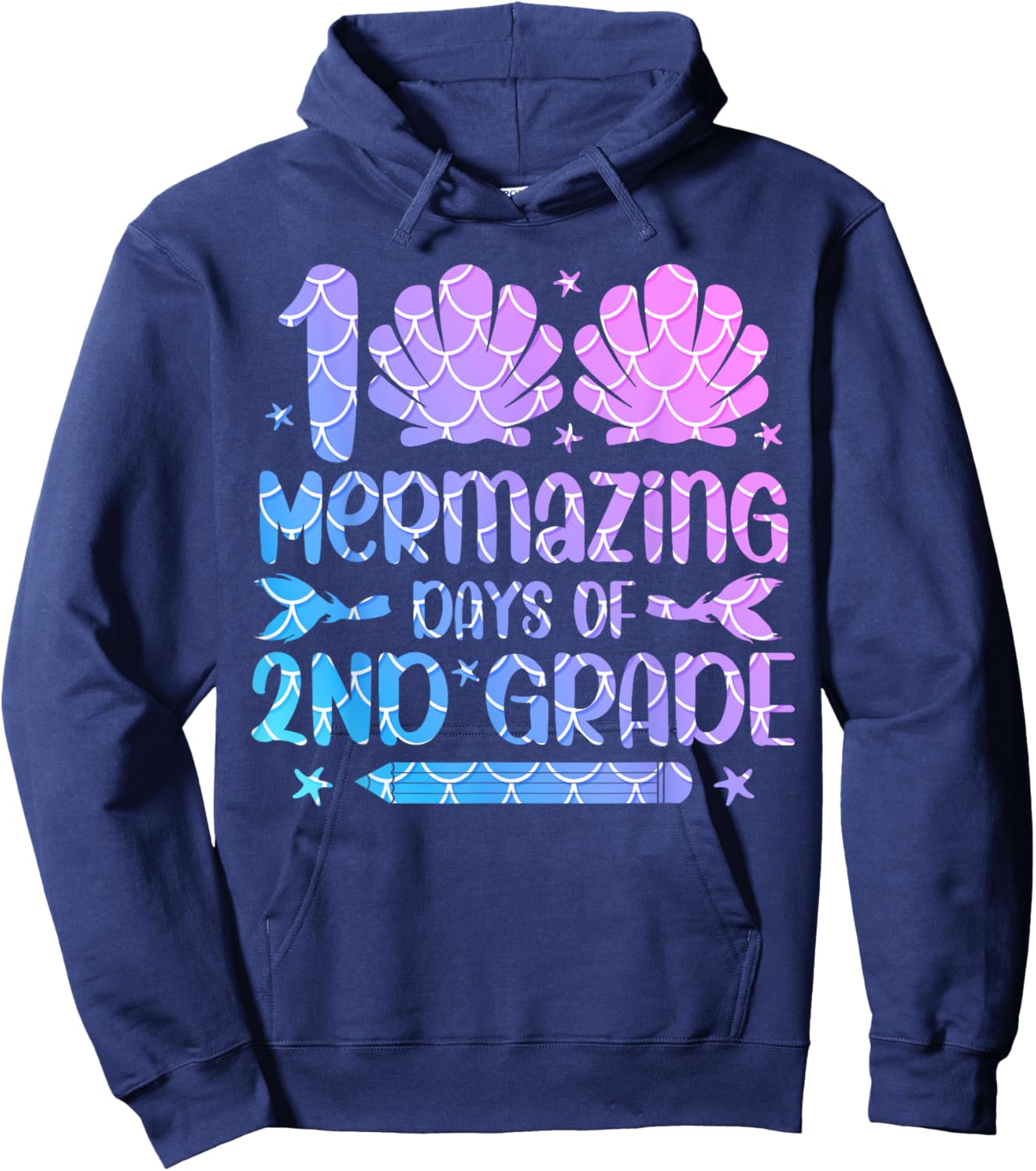 100 Mermazing Days Of 2nd Grade 100th Day Of School Girls Hoodie - Hoodie | Navy