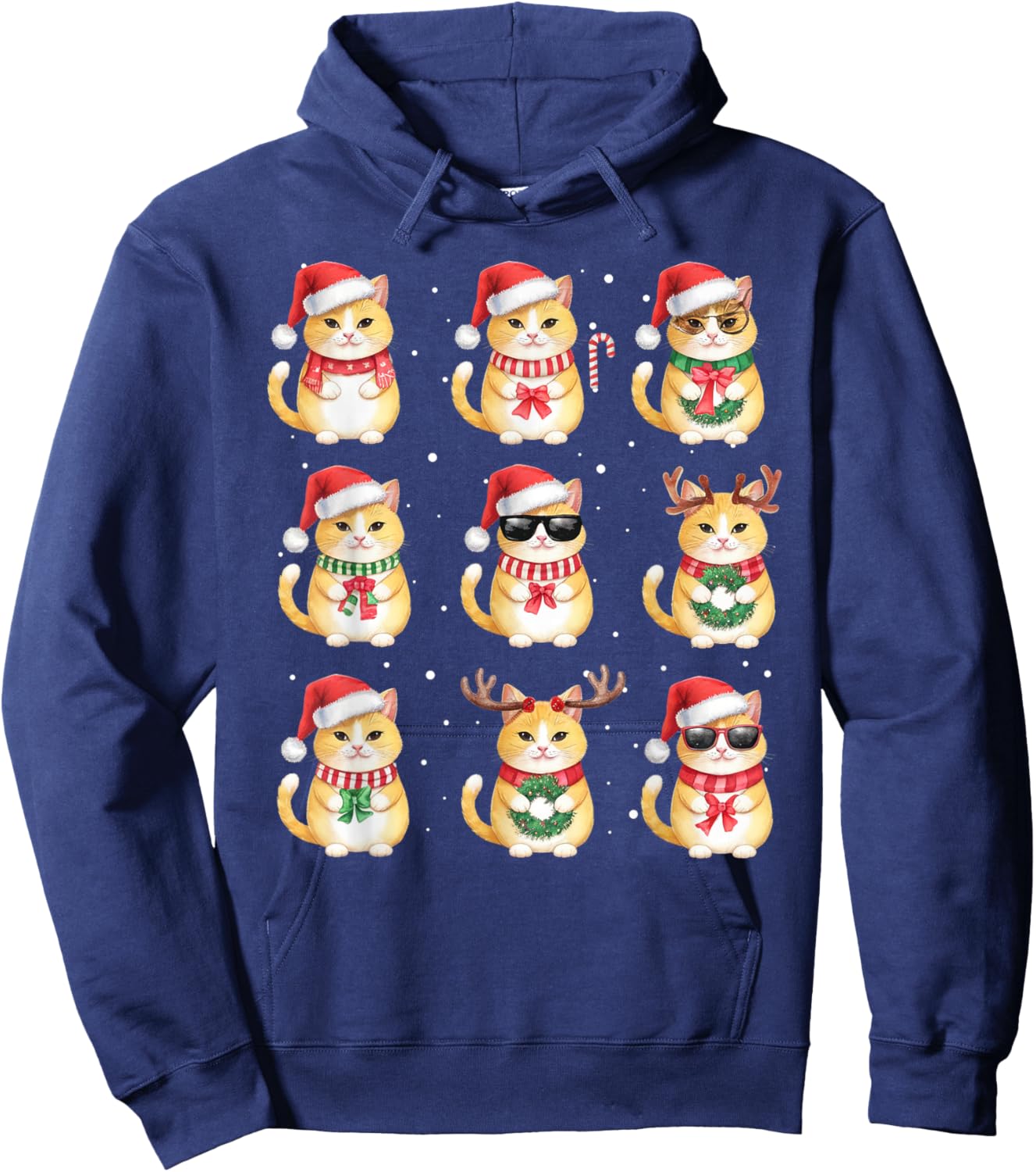 Cat Christmas Lights Funny Cats Lover Animal Pajama Hoodie - Hoodie | Navy