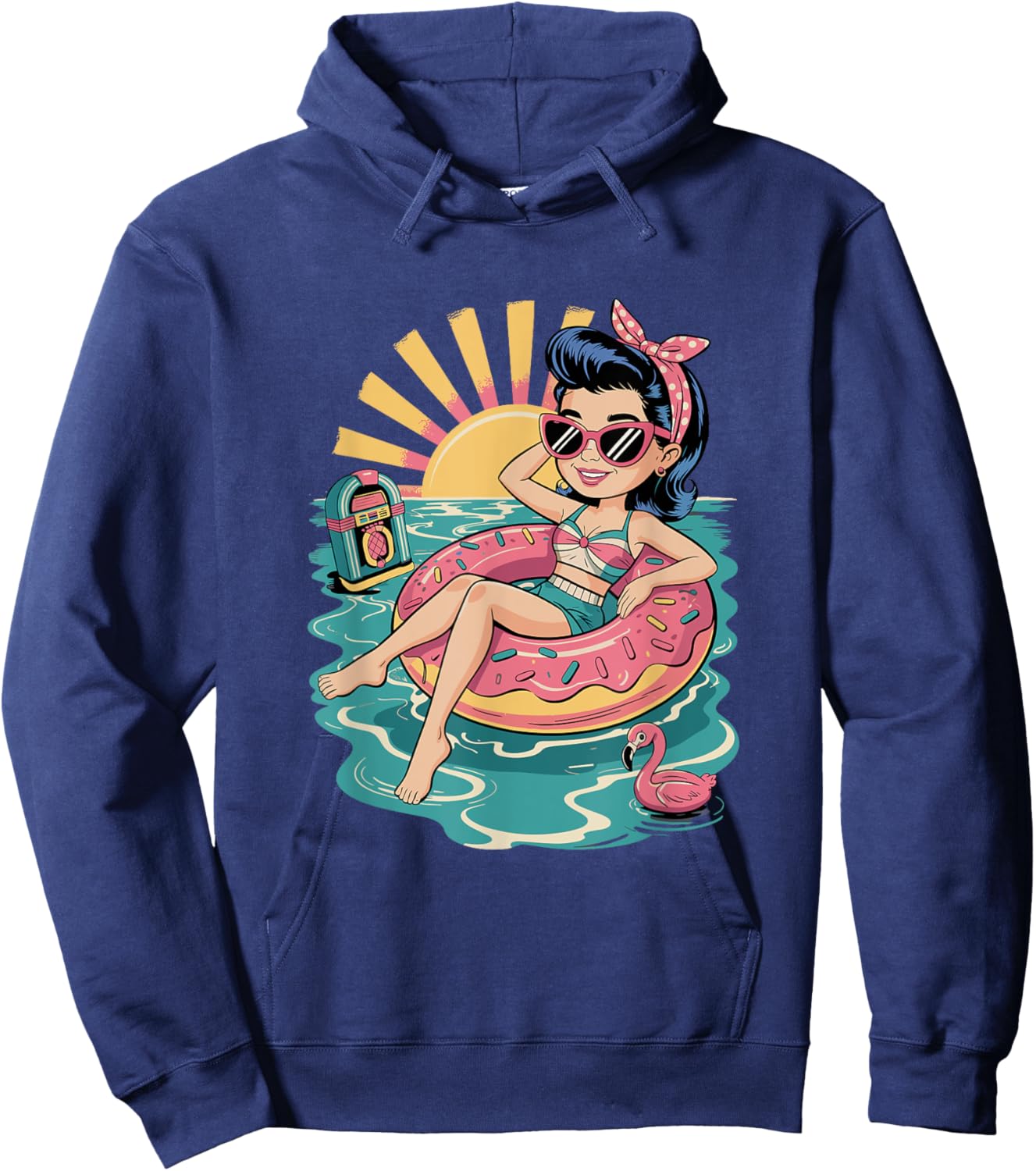 Funny Beach Summer Retro Rockabilly Pin Up Girl Hoodie - Hoodie | Navy