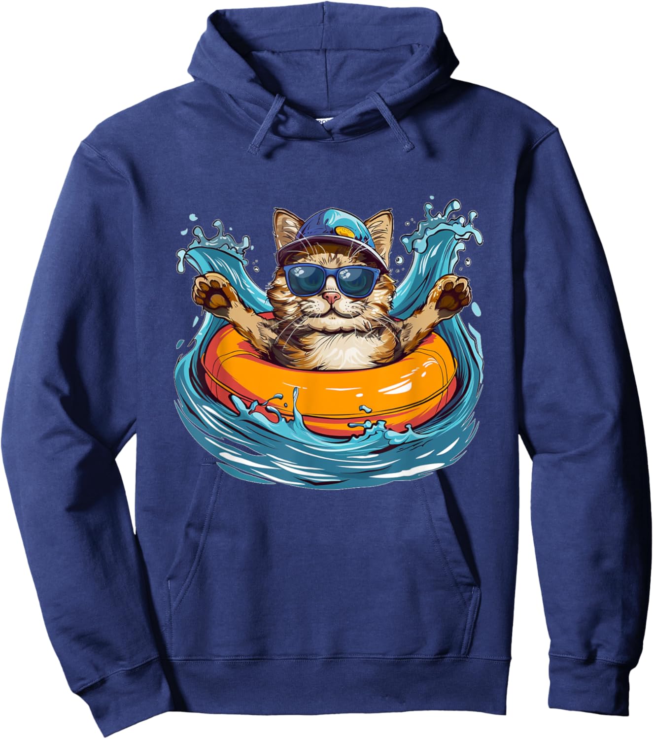 Cool River Cat loves tubing and Water adventures Women Kids Hoodie - Hoodie | Navy