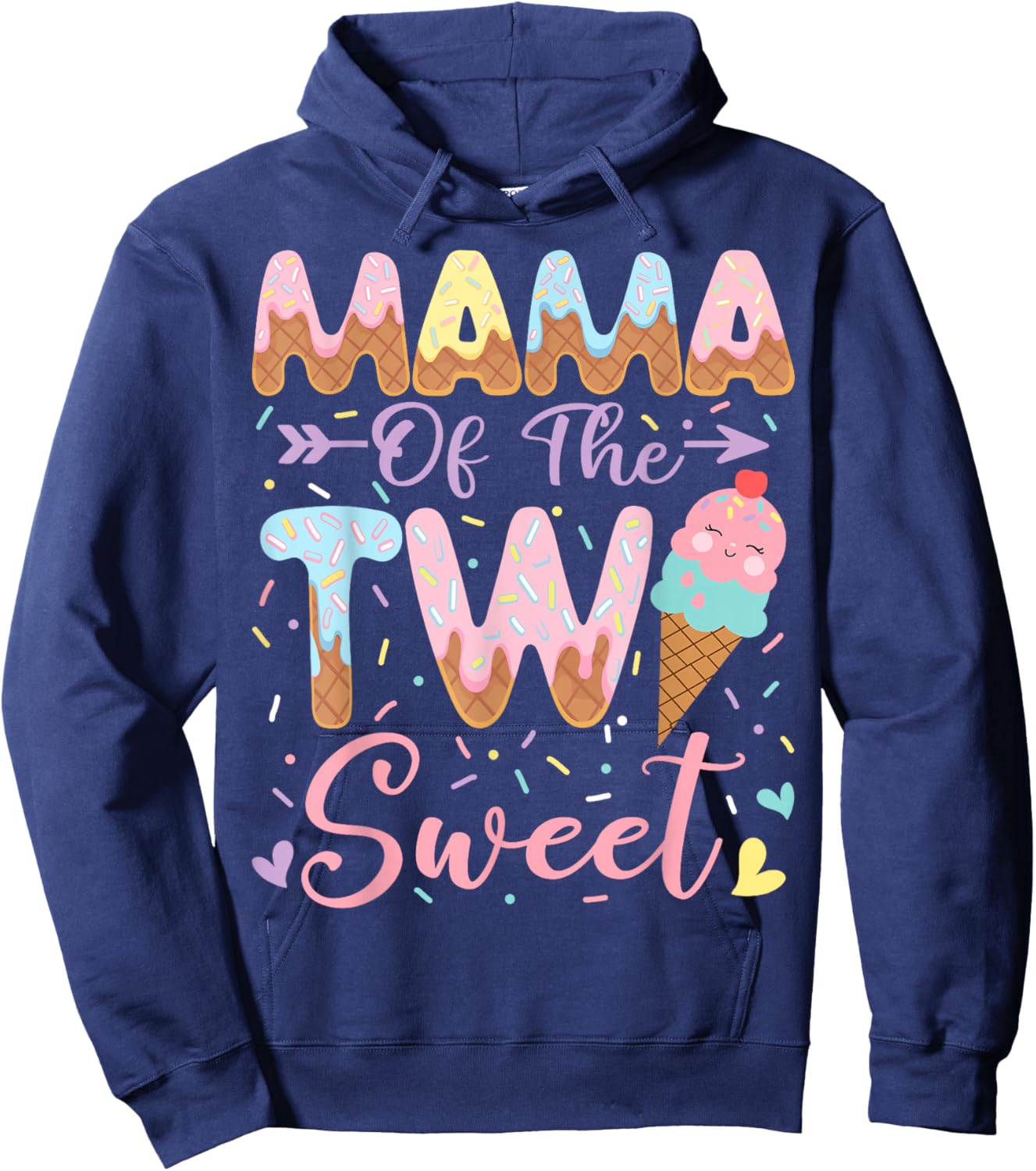 Mama of The Two Sweet 2nd Birthday Girl Ice Cream Hoodie - Hoodie | Navy