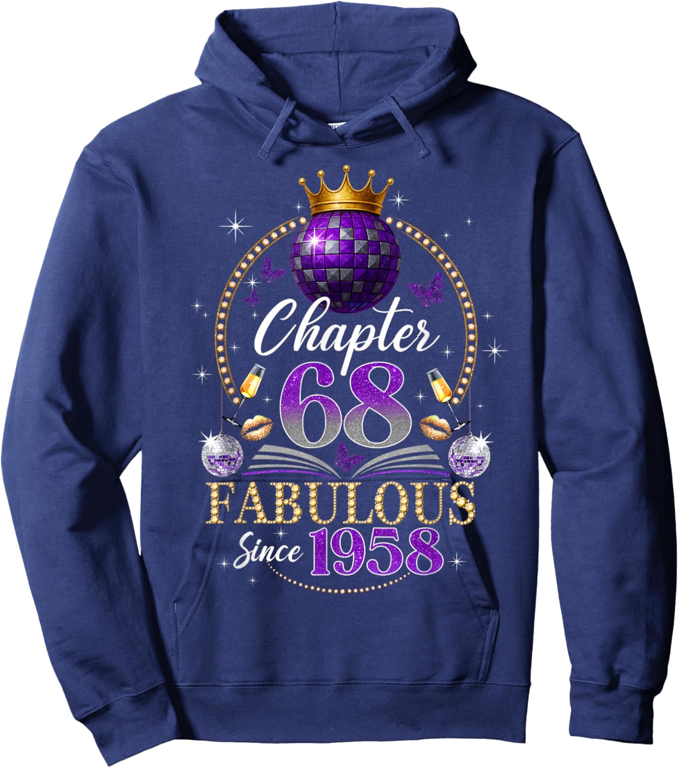 Chapter 68 Since 1958 Purple Disco Ball 68th Birthday Women Hoodie - Hoodie | Navy