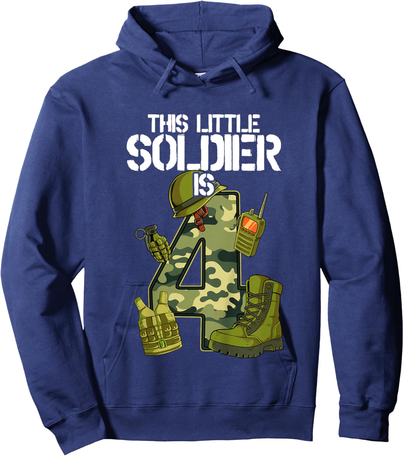 Kids 4th Birthday Army Hoodie - Hoodie | Navy