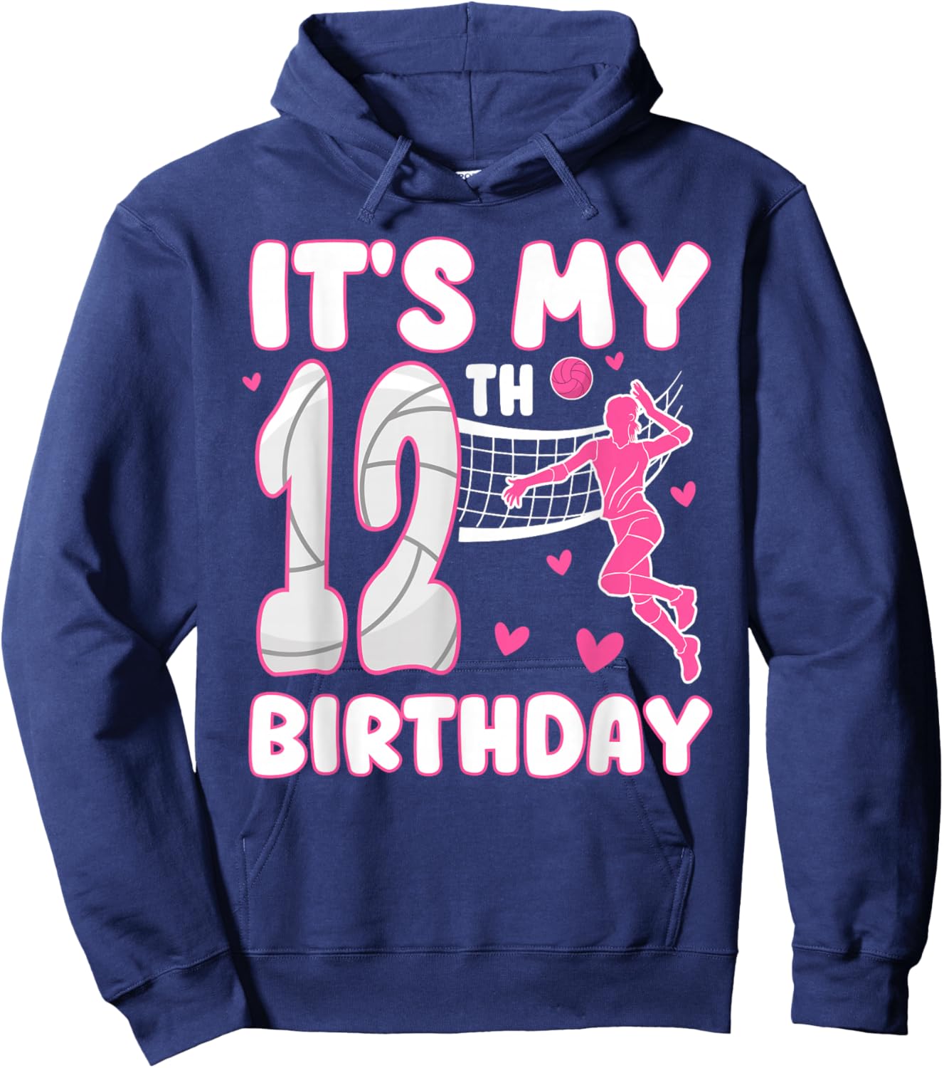 It's My 12th Birthday Girl Volleyball Theme 12 Years Old Hoodie - Hoodie | Navy