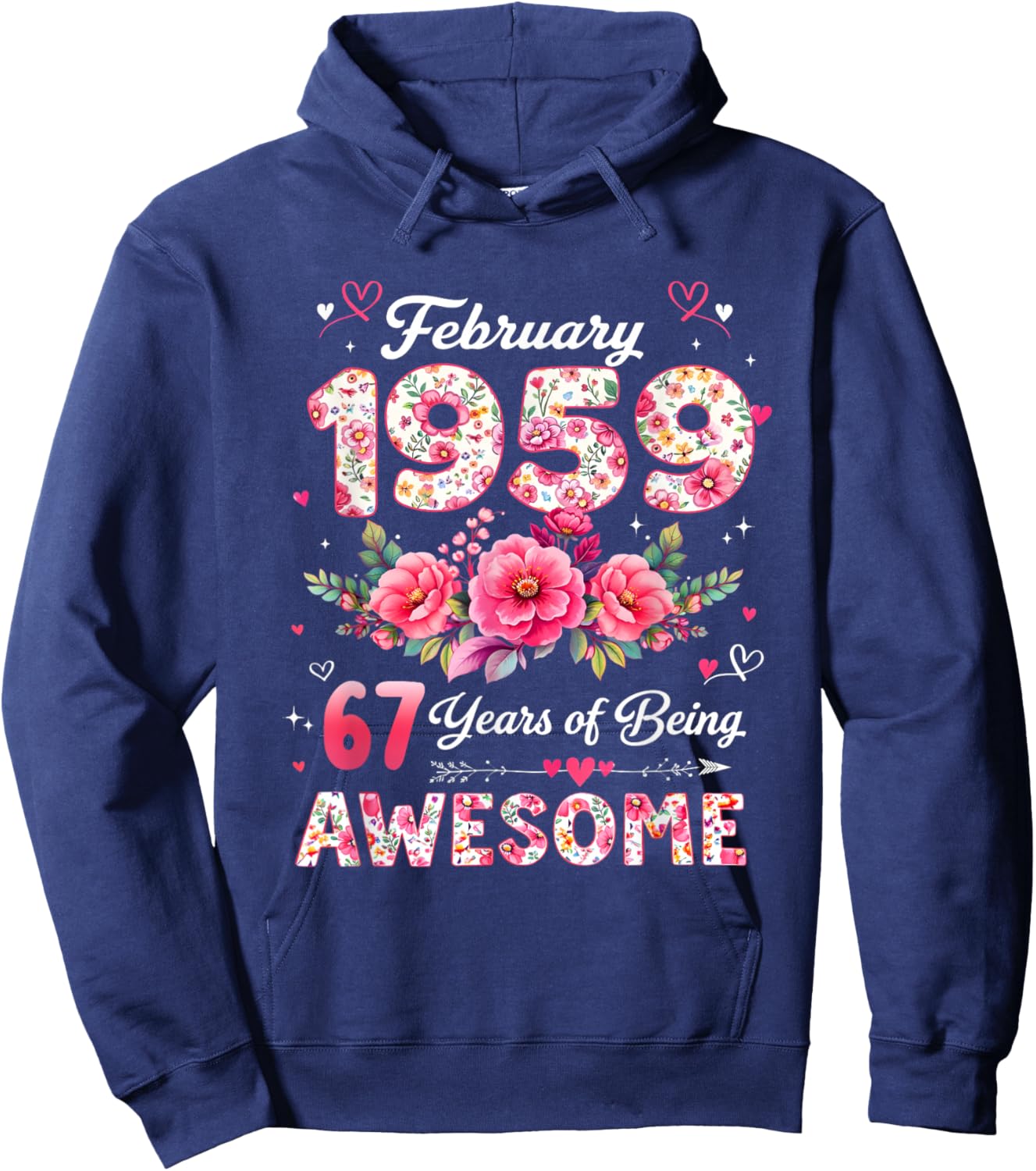 67 Ans février 1959 Floral 67e Anniversaire Hommes Femmes Hoodie - Hoodie | Navy