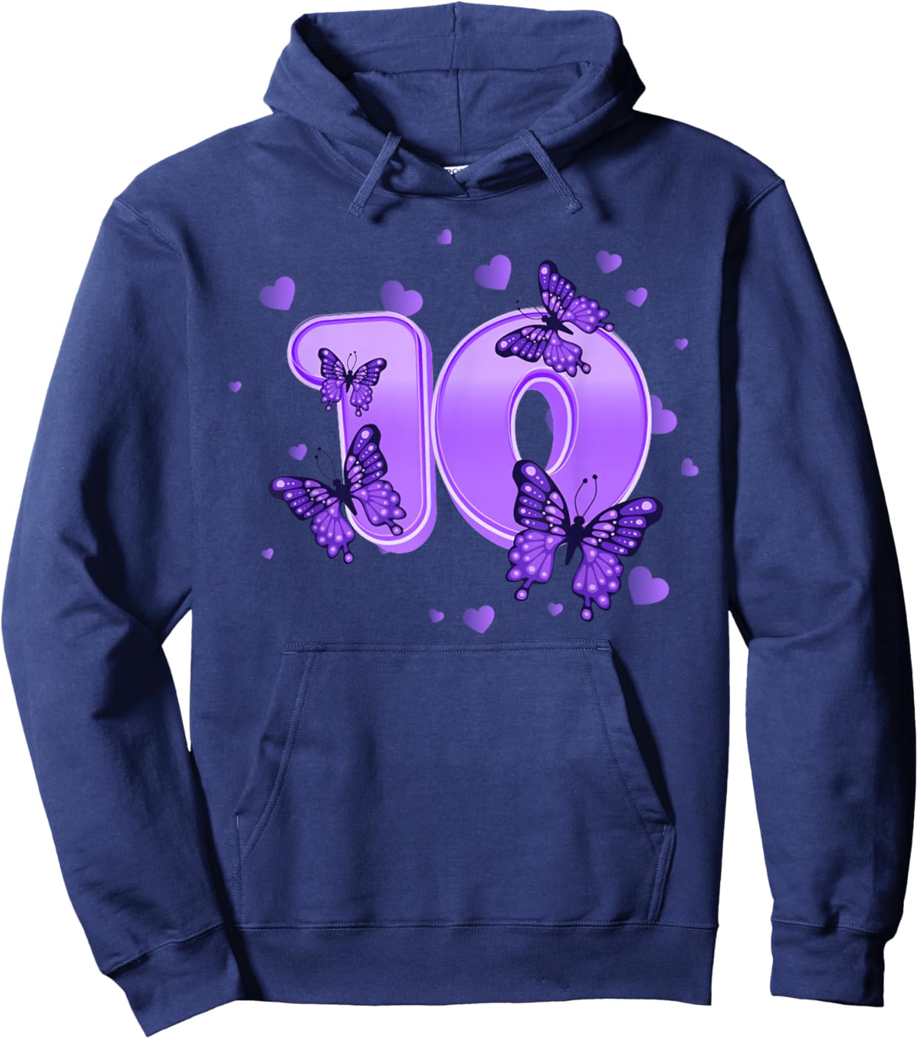 10th Birthday Cute Butterfly for 10 years old Girl Women Hoodie - Hoodie | Navy