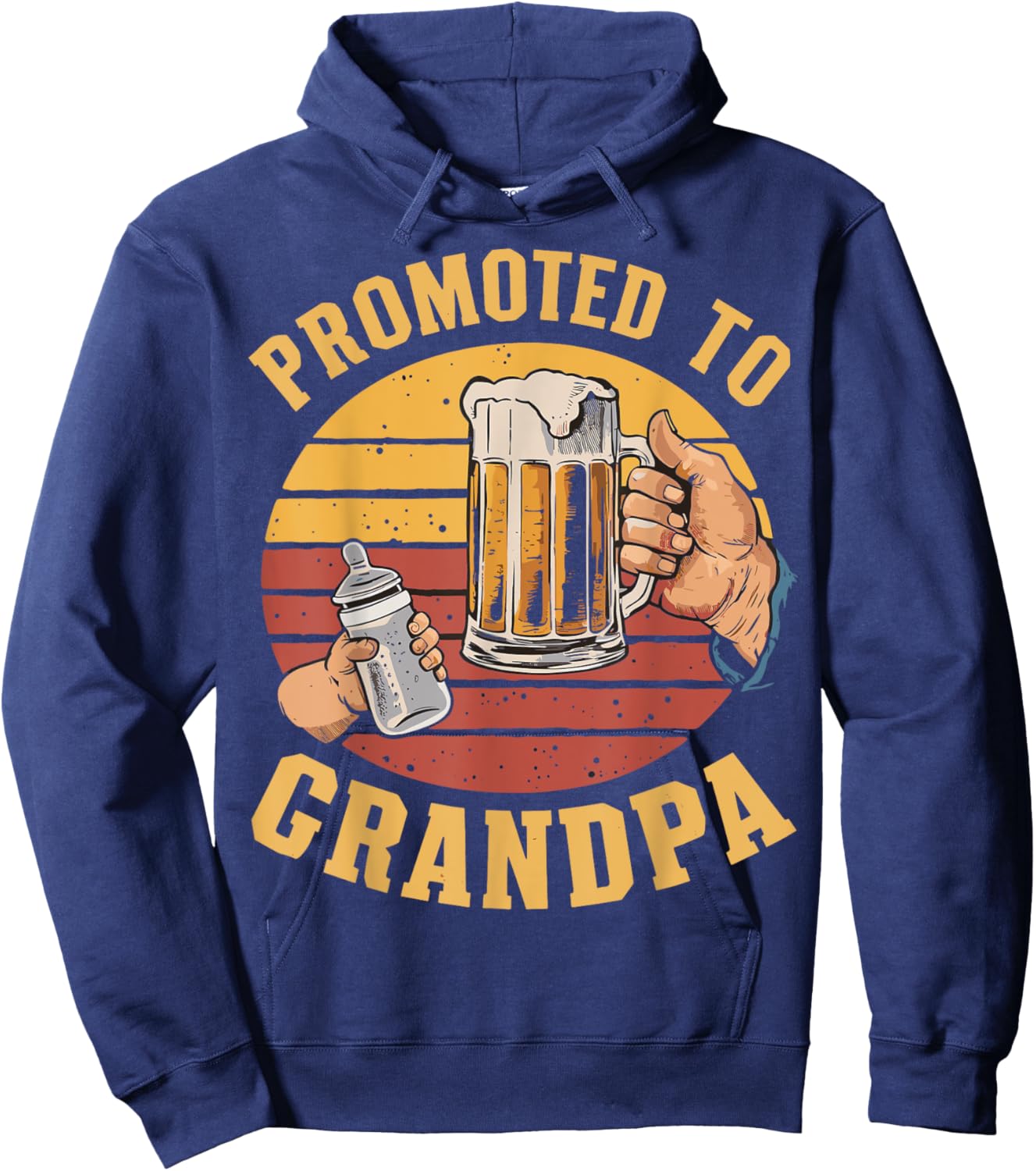 Promoted to Grandpa - Retro Grandparents Baby Announcement Hoodie - Hoodie | Navy