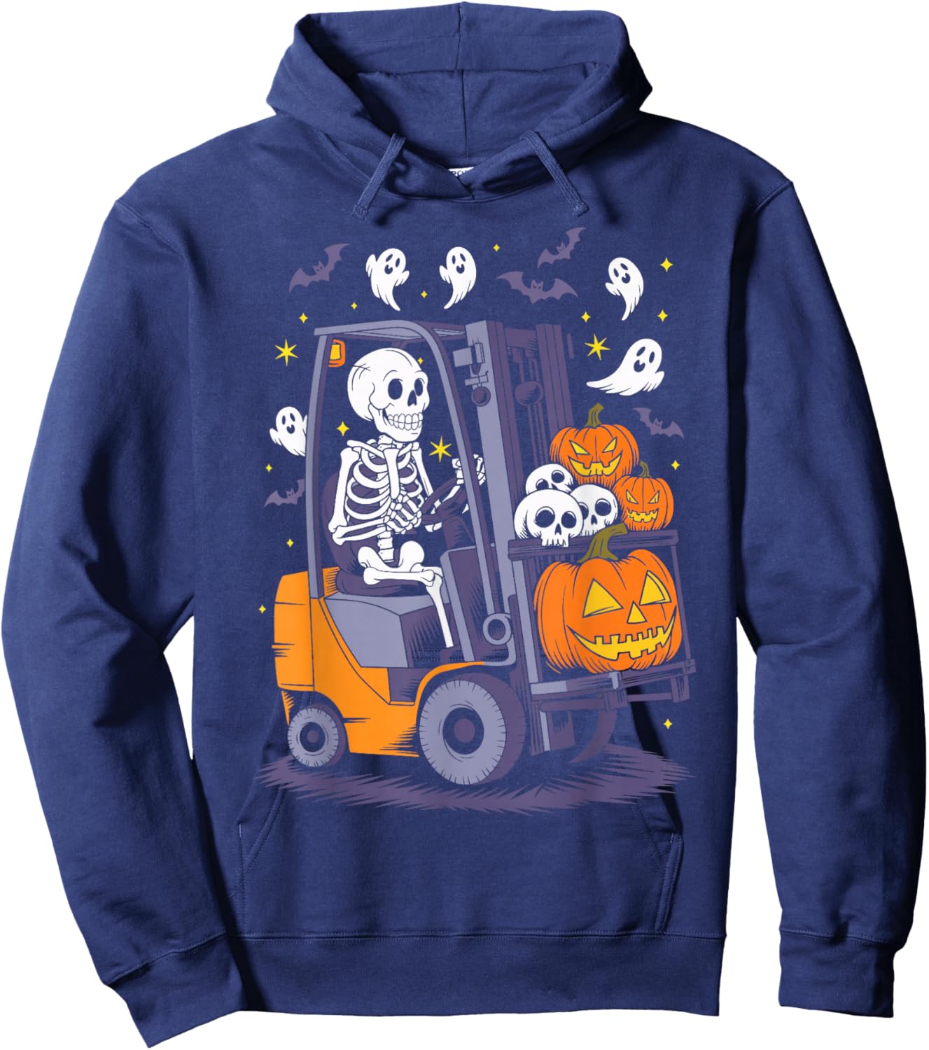 Funny Skeleton Forklift Operator Spooky Halloween Costume Hoodie - Hoodie | Navy