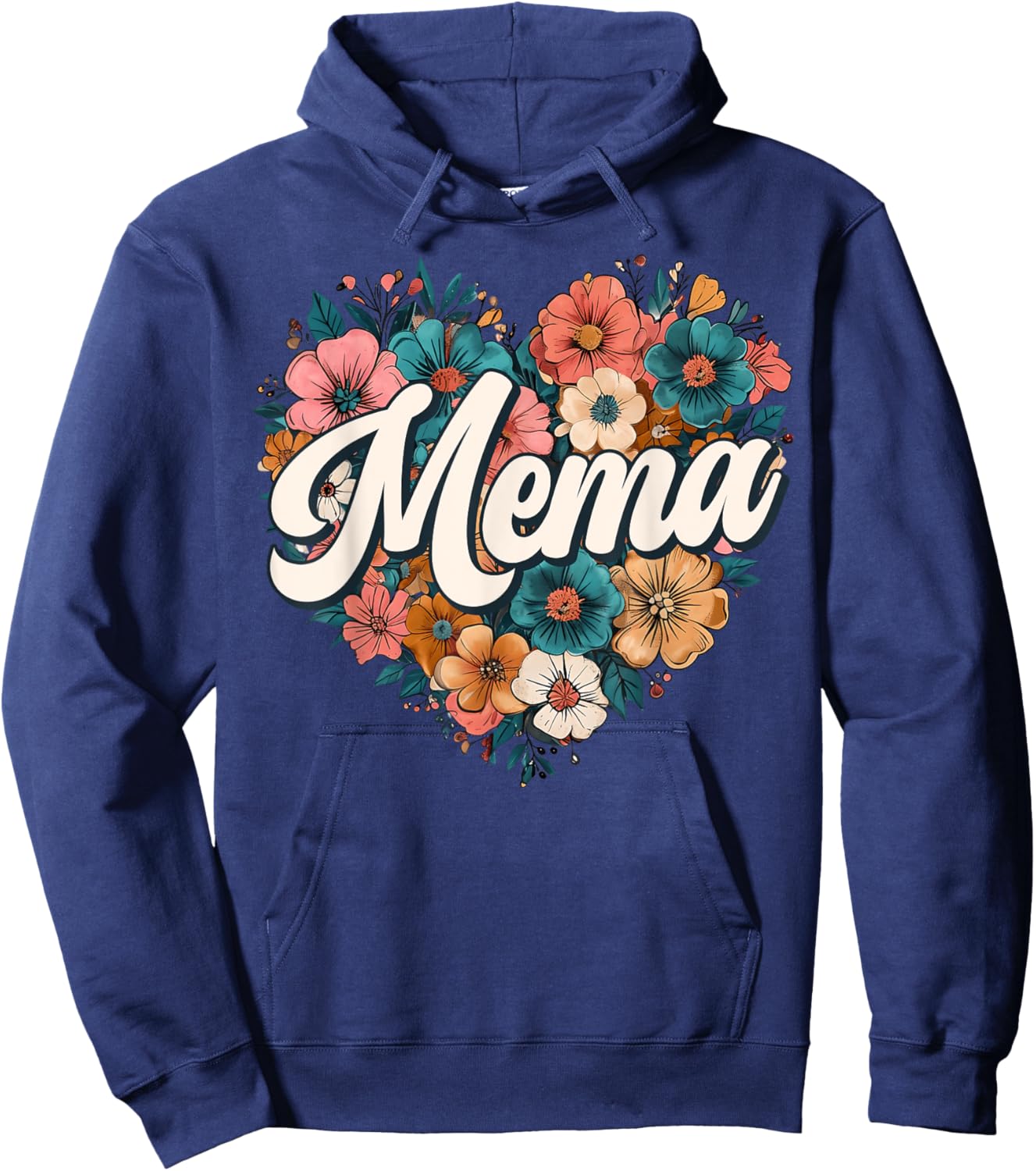 Mema Floral Heart Flower Mother's Day Vintage Retro Hoodie - Hoodie | Navy