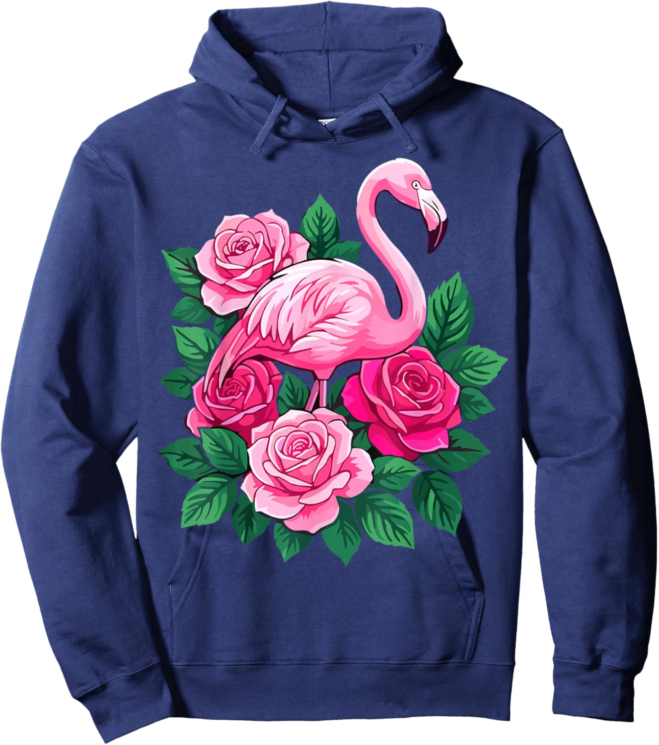 Flamingo with Roses Floral Hoodie - Hoodie | Navy