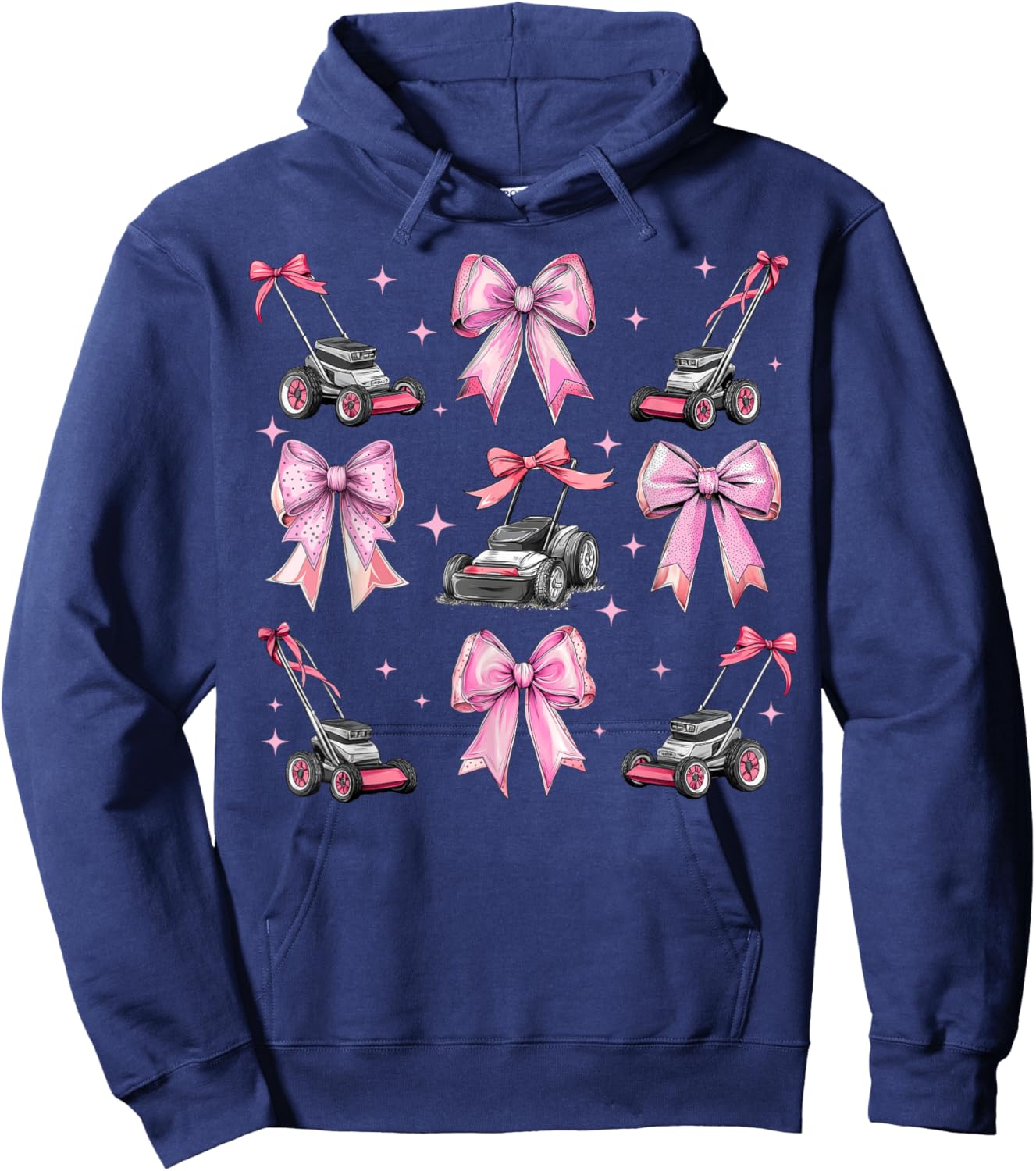 Coquette Bow Lawn Mowing Lawn Mower Gardening Girl Mom Pink Hoodie - Hoodie | Navy