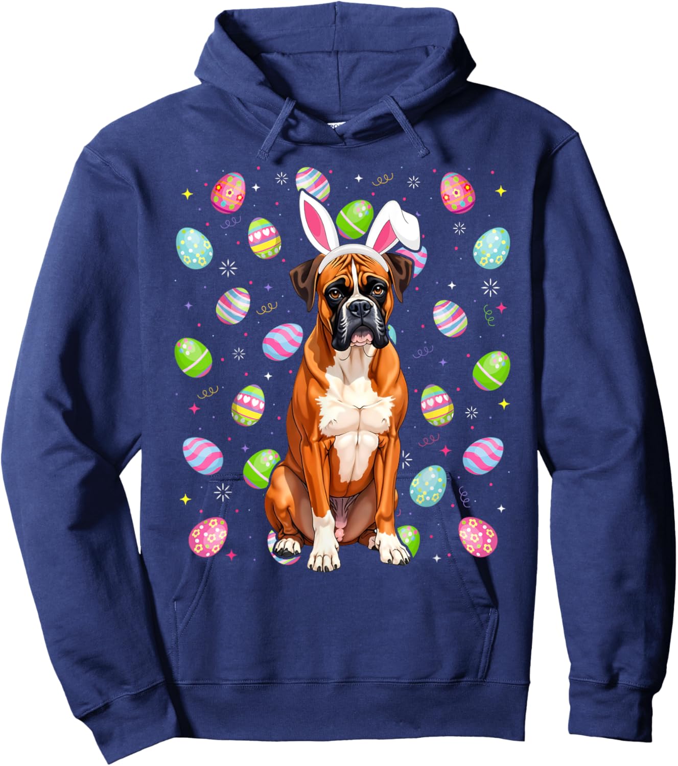 Boxer Dog Easter Egg Hunt Bunny Ear Boxer Easter Hoodie - Hoodie | Navy
