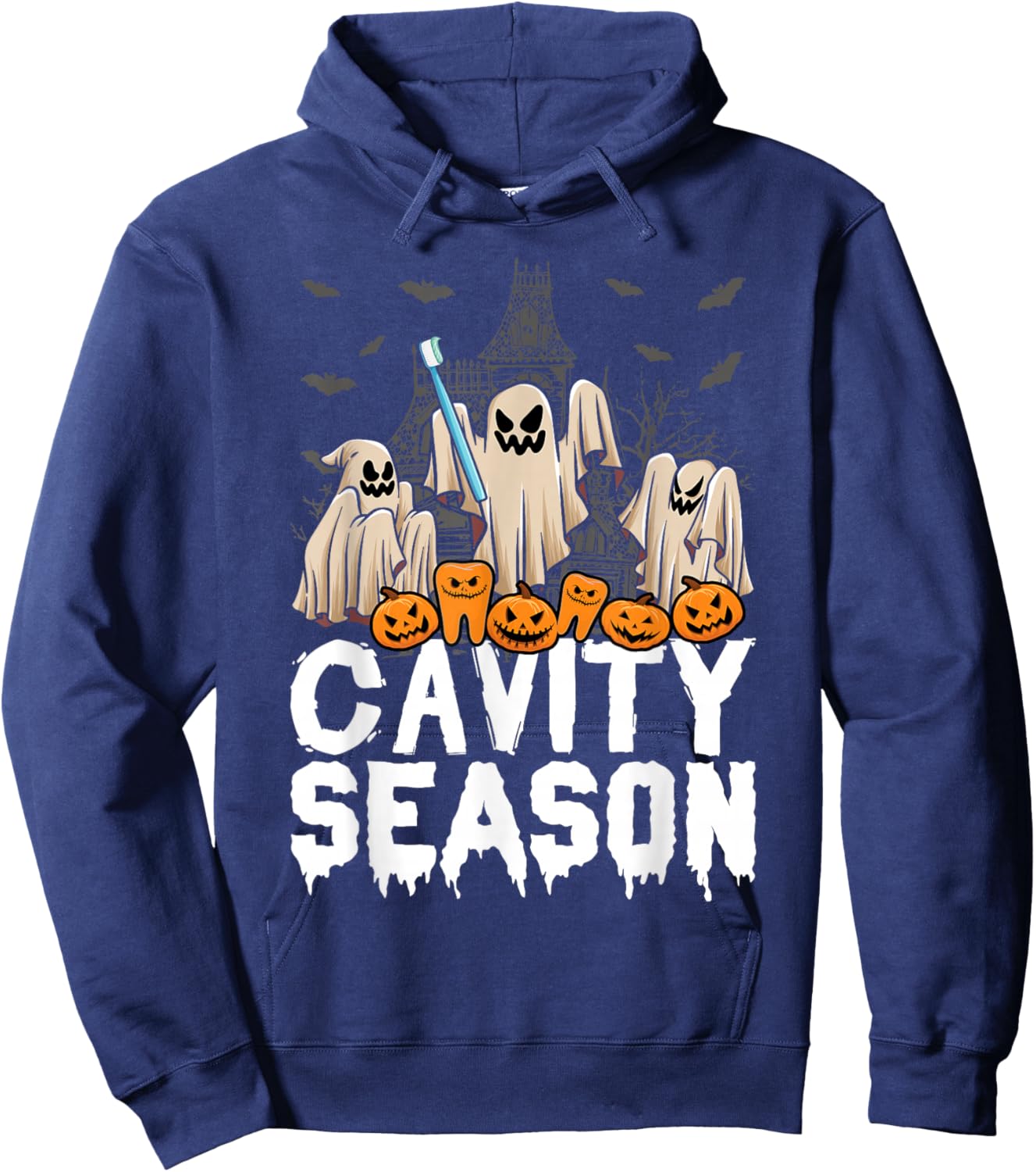 Cavity Season Halloween Funny Dental Ghosts And Toothbrush Hoodie - Hoodie | Navy