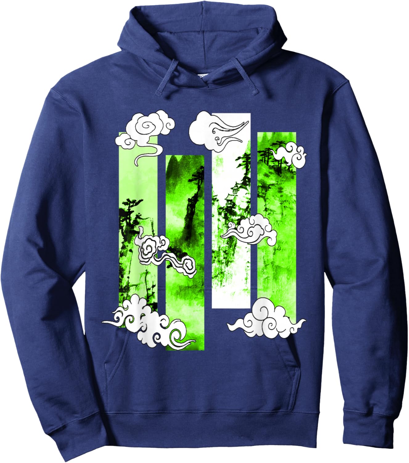 Green Japanese Cliffs Scene Green Graphic Hoodie - Hoodie | Navy