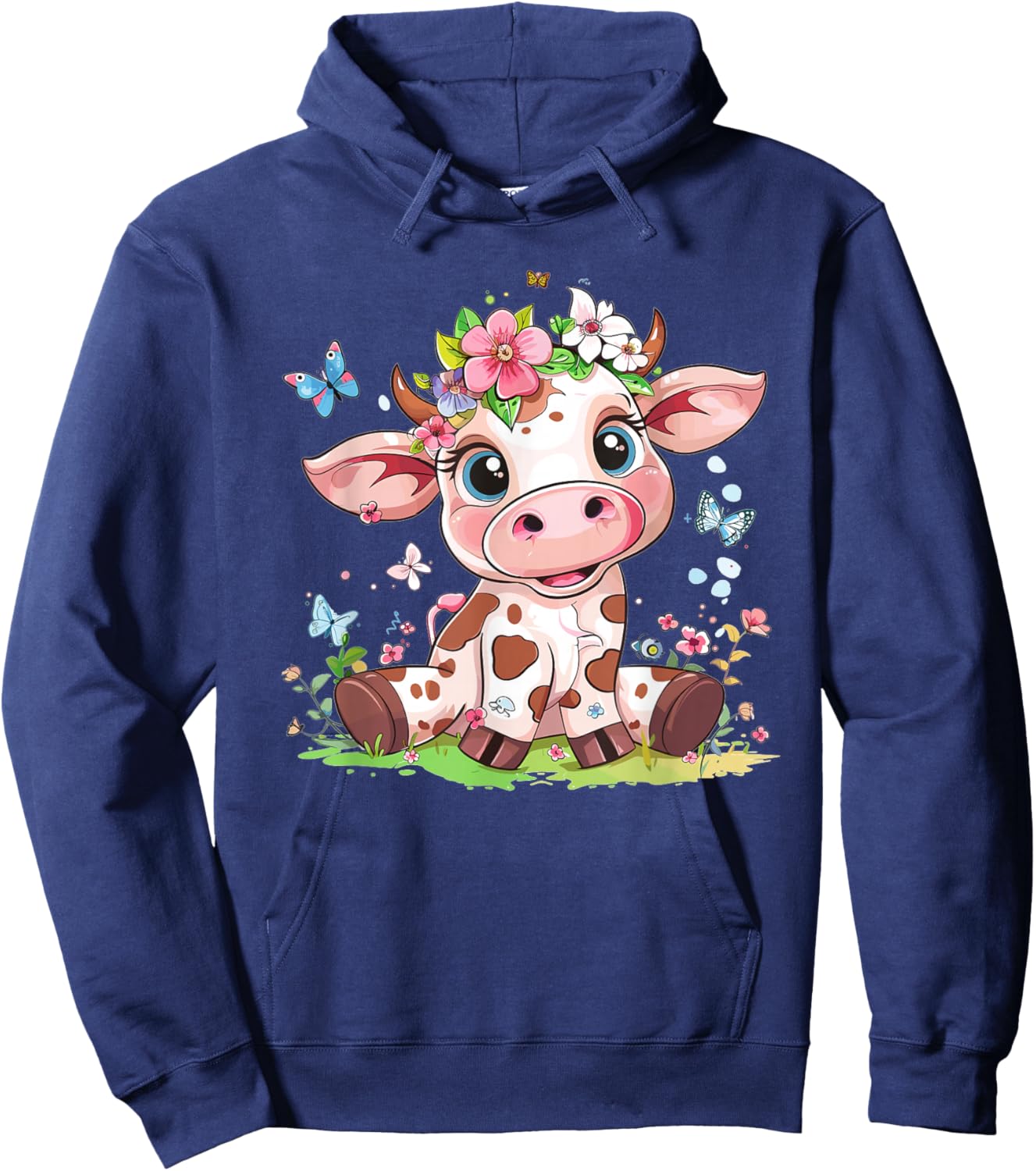 Cute Cow with Flowers I Kids Cow Hoodie - Hoodie | Navy