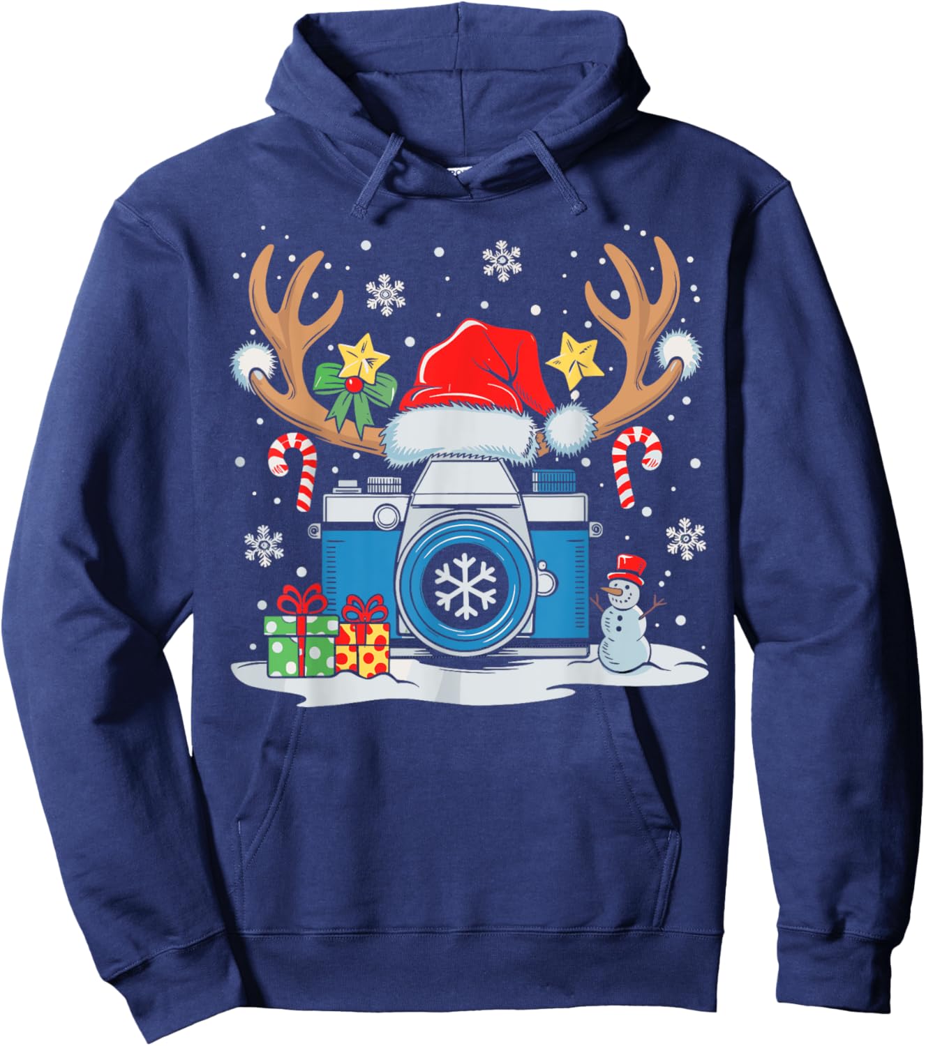 Xmas Photography Santa Hat Reindeer Photographer Christmas Hoodie - Hoodie | Navy