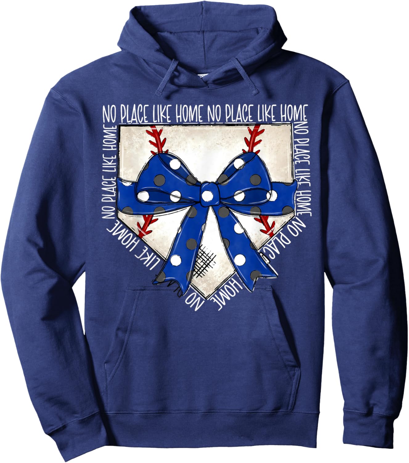 No Place Like Home Coquette Bow Game Day Softball Baseball Hoodie - Hoodie | Navy