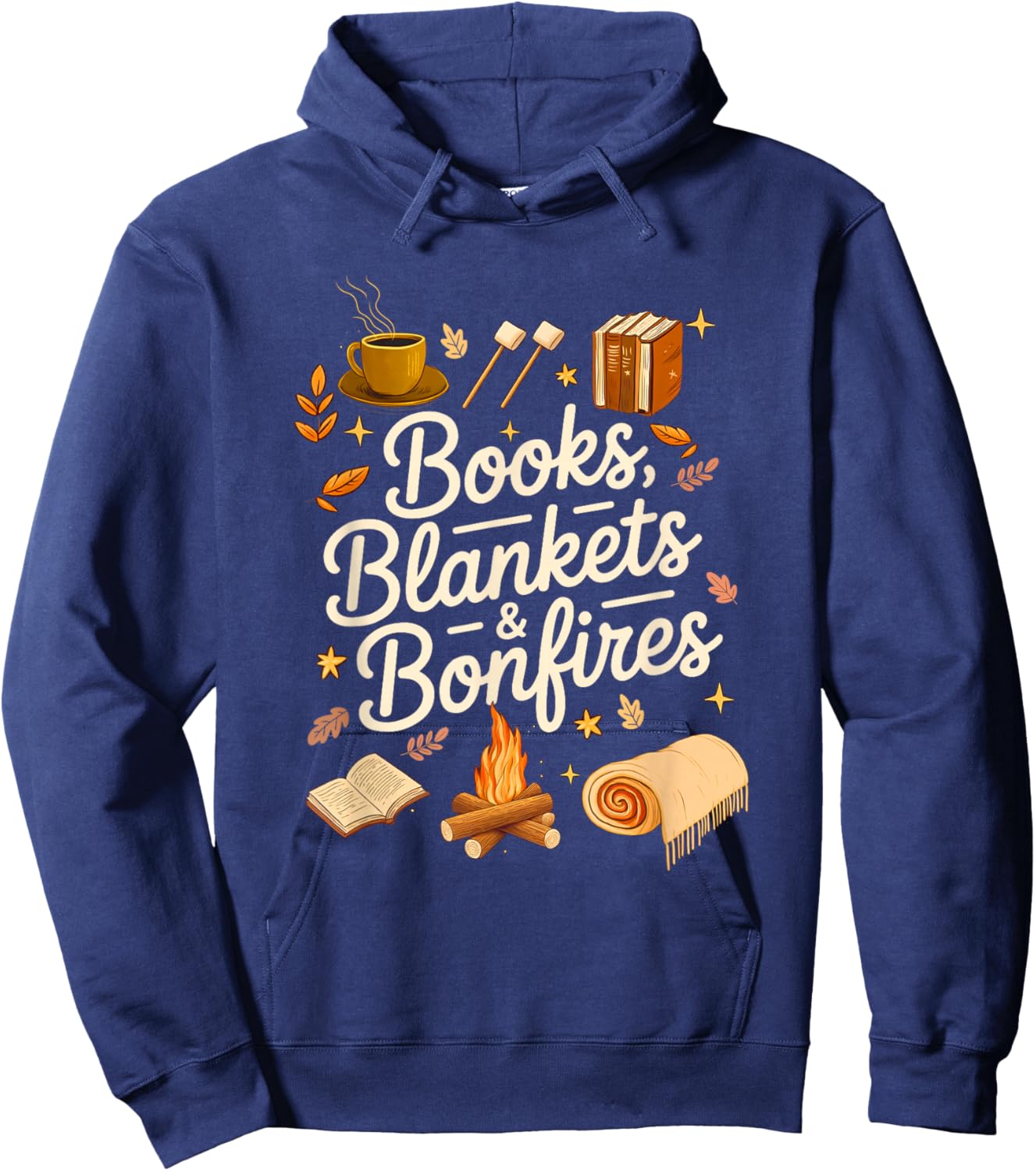 Books Blankets and Bonfires Cozy Fall Autumn Book Lover Hoodie - Hoodie | Navy