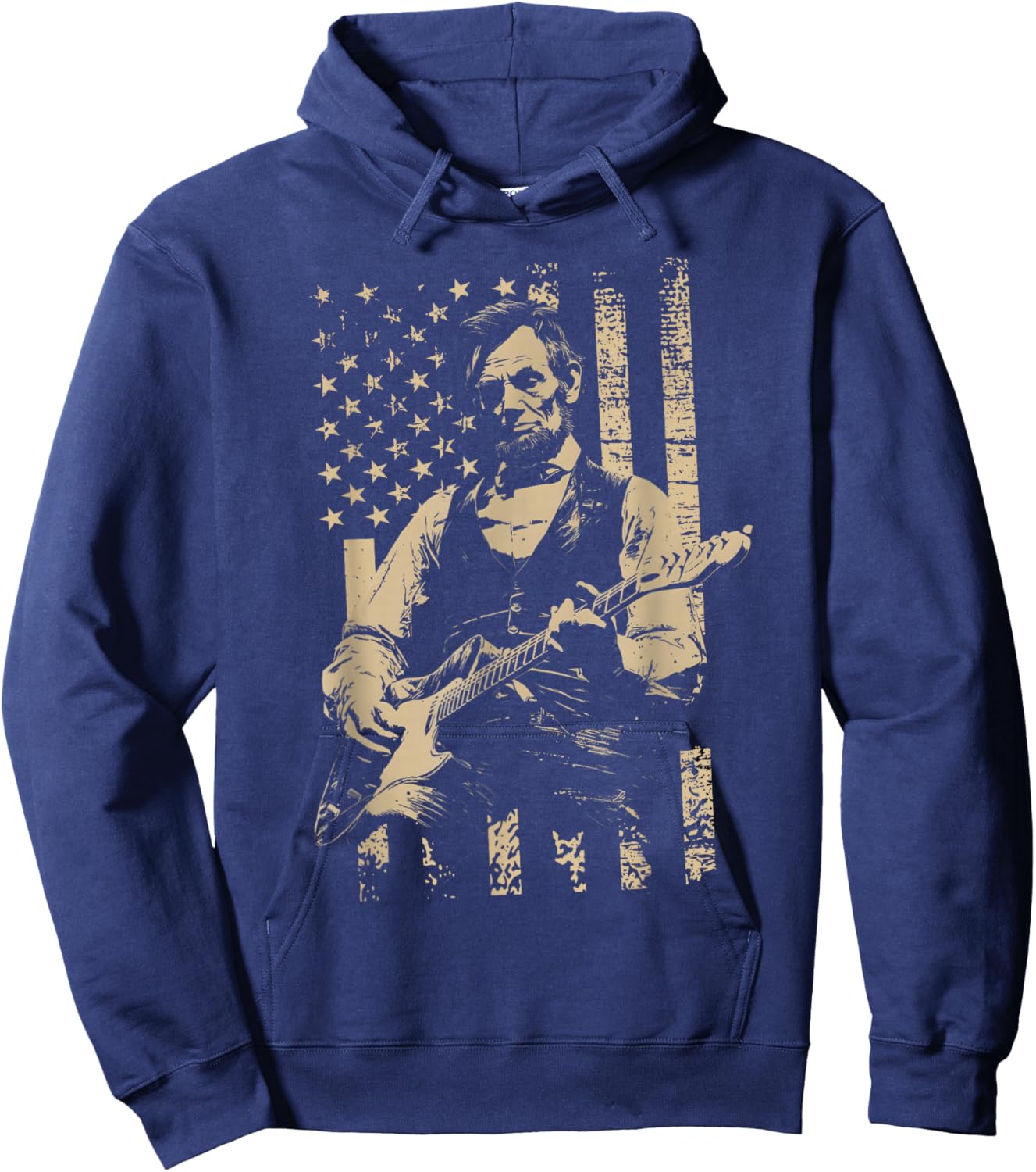 abe Lincoln Playing Guitar USA Flag 4th July Lincoln Guitar Hoodie - Hoodie | Navy