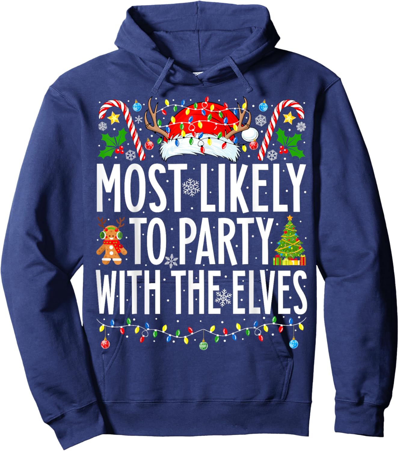Most Likely To Party With The Elves Xmas Family Christmas Hoodie - Hoodie | Navy