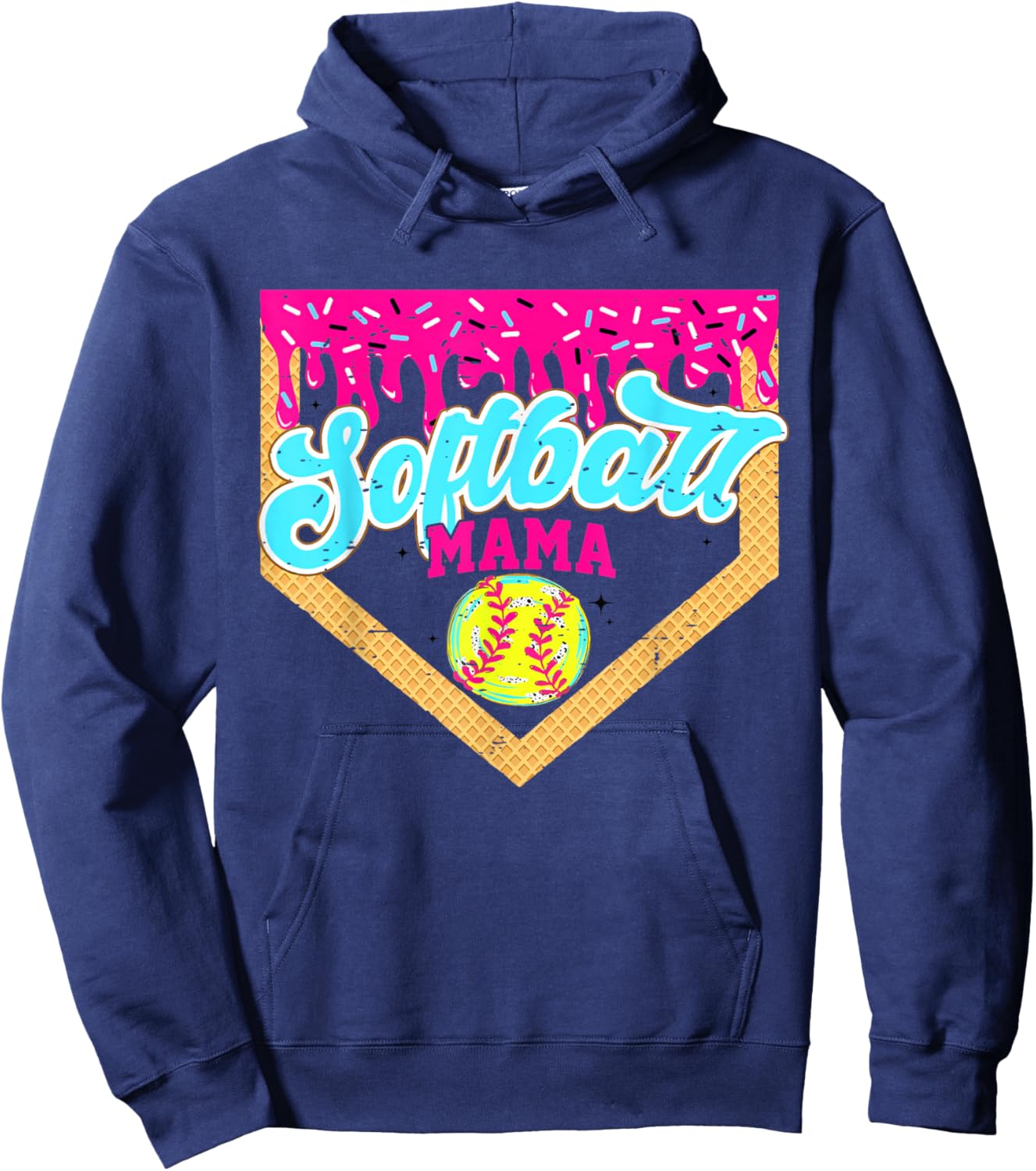 Softball Mama Drip Funny Game Day Softball Ice Cream Drip Hoodie - Hoodie | Navy