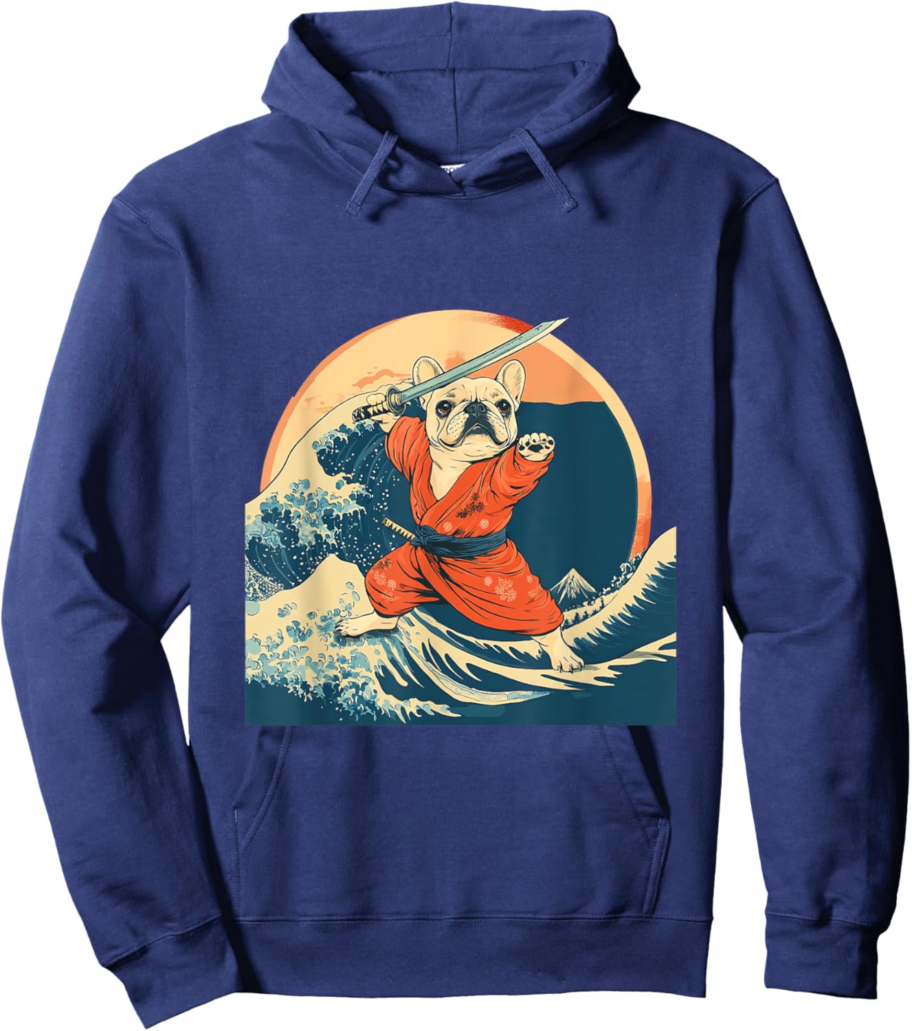 Tan French Bulldog Samurai Warrior Vintage Japanese Art Men Women Kids Hoodie - Hoodie | Navy