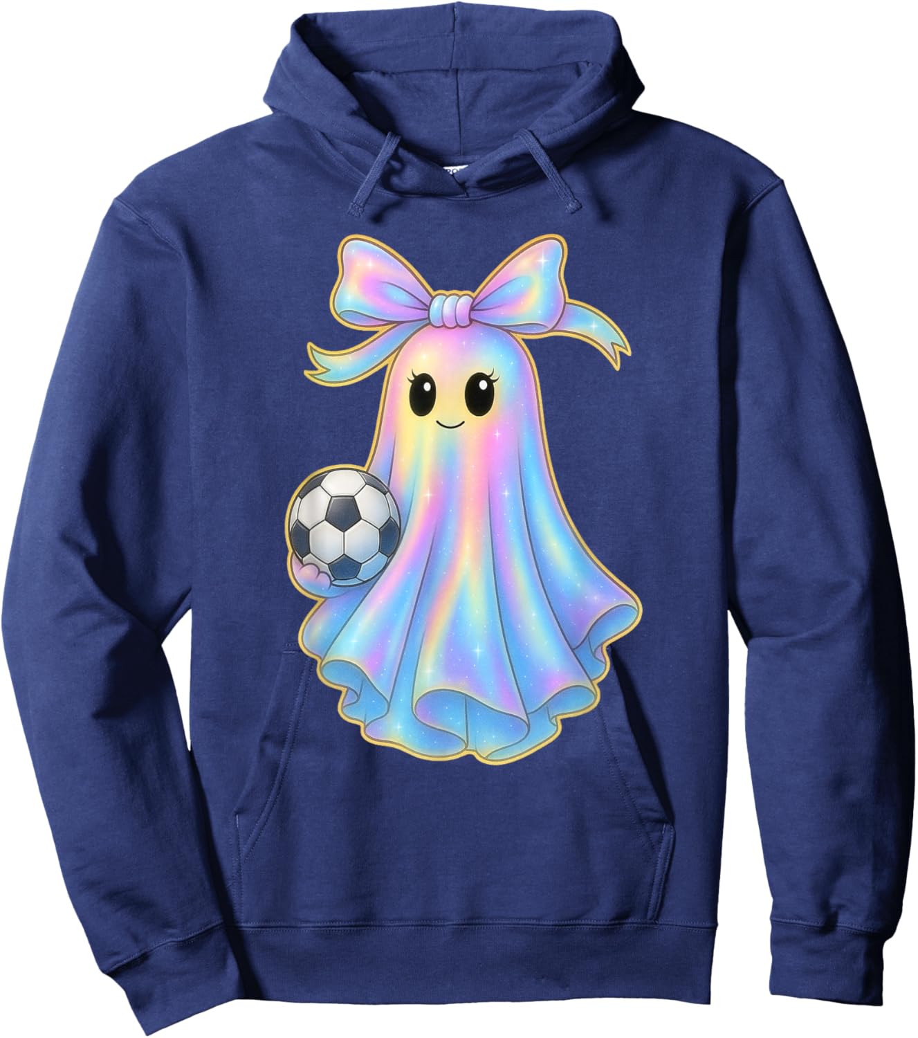 Cute Soccer Ghost Lover Pastel Halloween Coquette Bow Hoodie - Hoodie | Navy