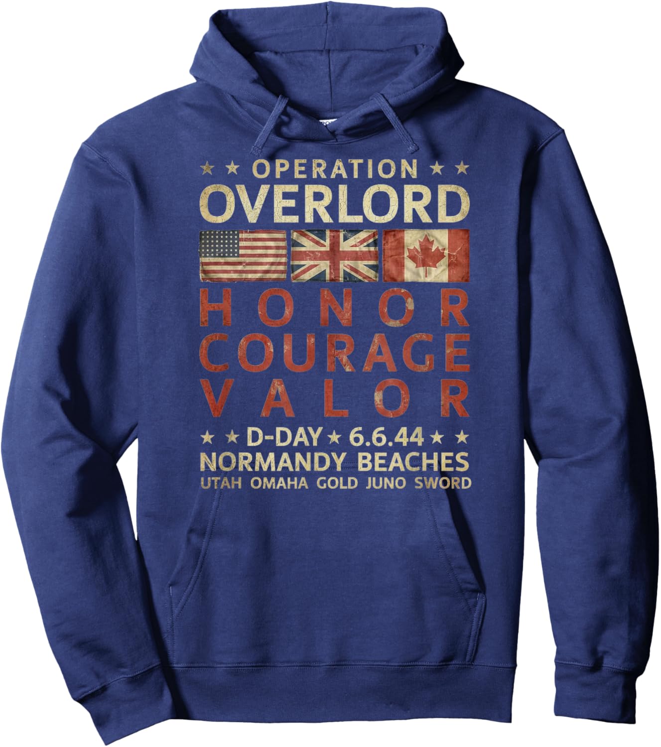 Operation Overlord Honor Courage Valor D-Day 6.6.44 Aged Hoodie - Hoodie | Navy