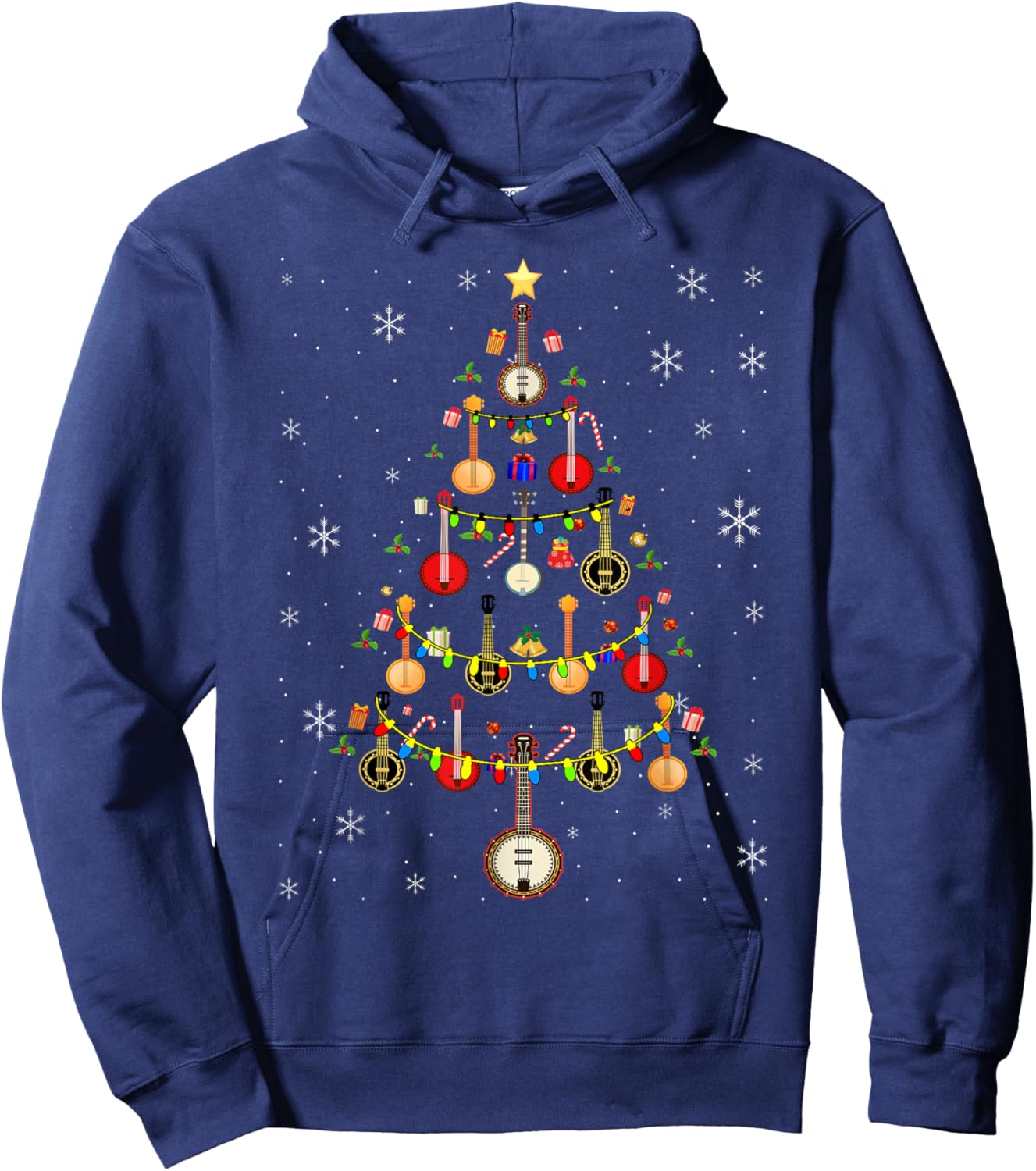 Banjo Music Lover Xmas Santa Hat Banjo Christmas Tree Hoodie - Hoodie | Navy