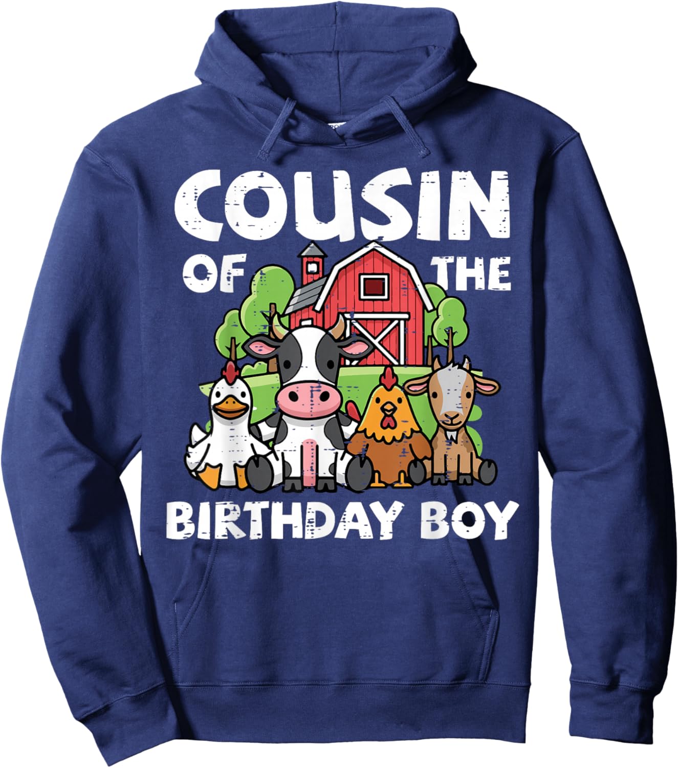 Cousin of Birthday Boy Farm Animals Bday Party Matching Kids Hoodie - Hoodie | Navy