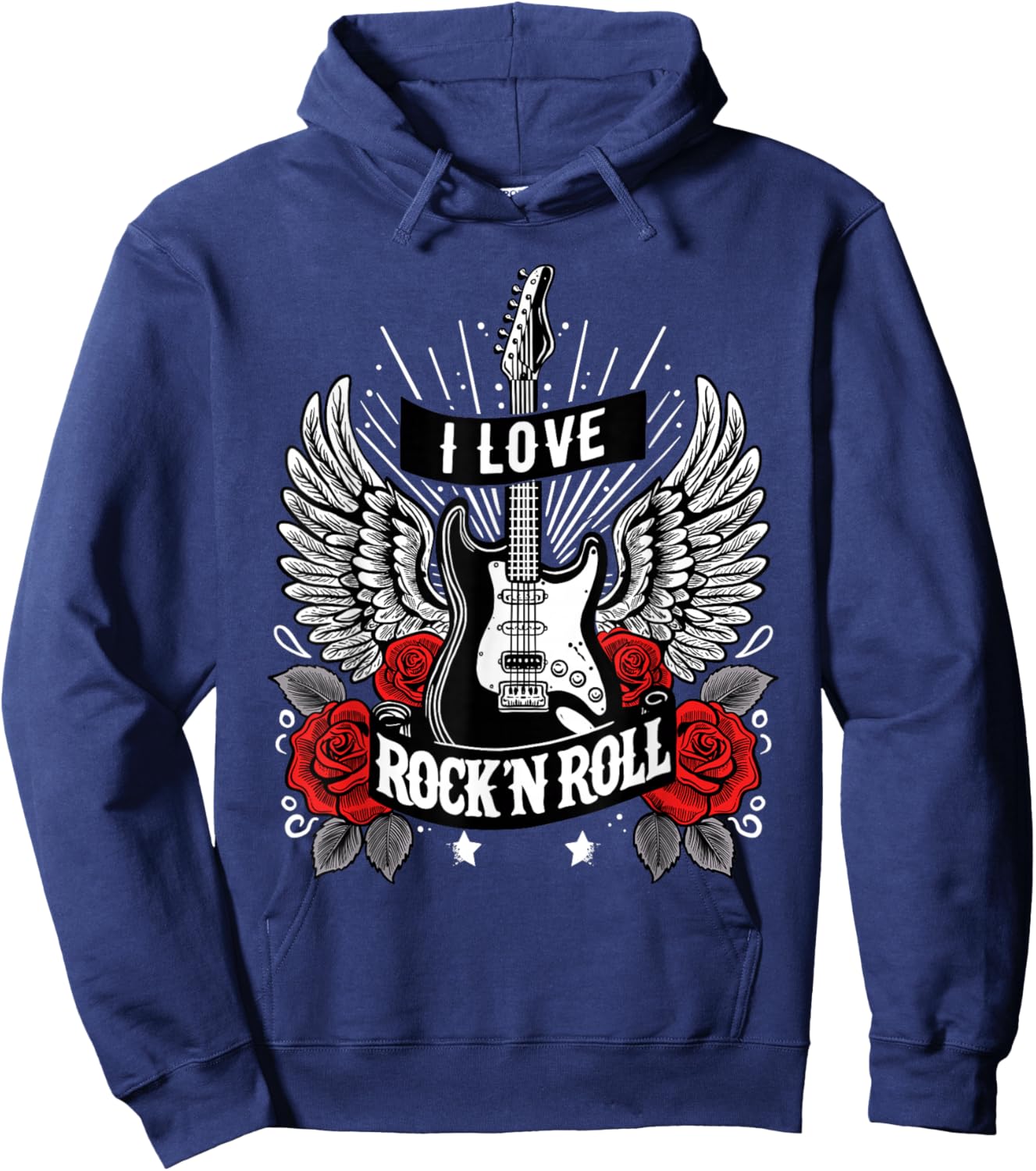 I Love Rock And Roll Retro Electric Guitar Rock&Roll , Black, S Hoodie - Hoodie | Navy
