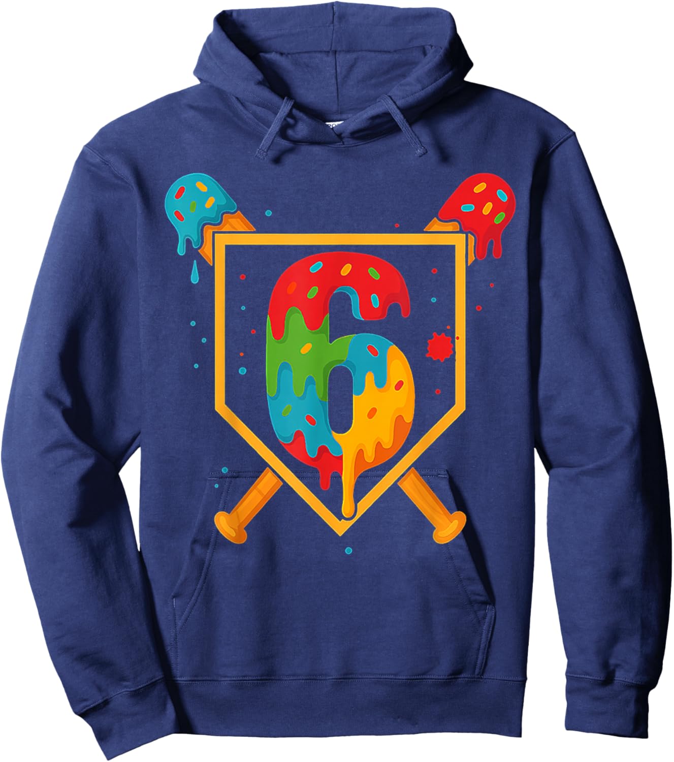 Happy Birthday 6 Year Old Baseball Ice Cream Sprinkle 6 Kids Hoodie - Hoodie | Navy
